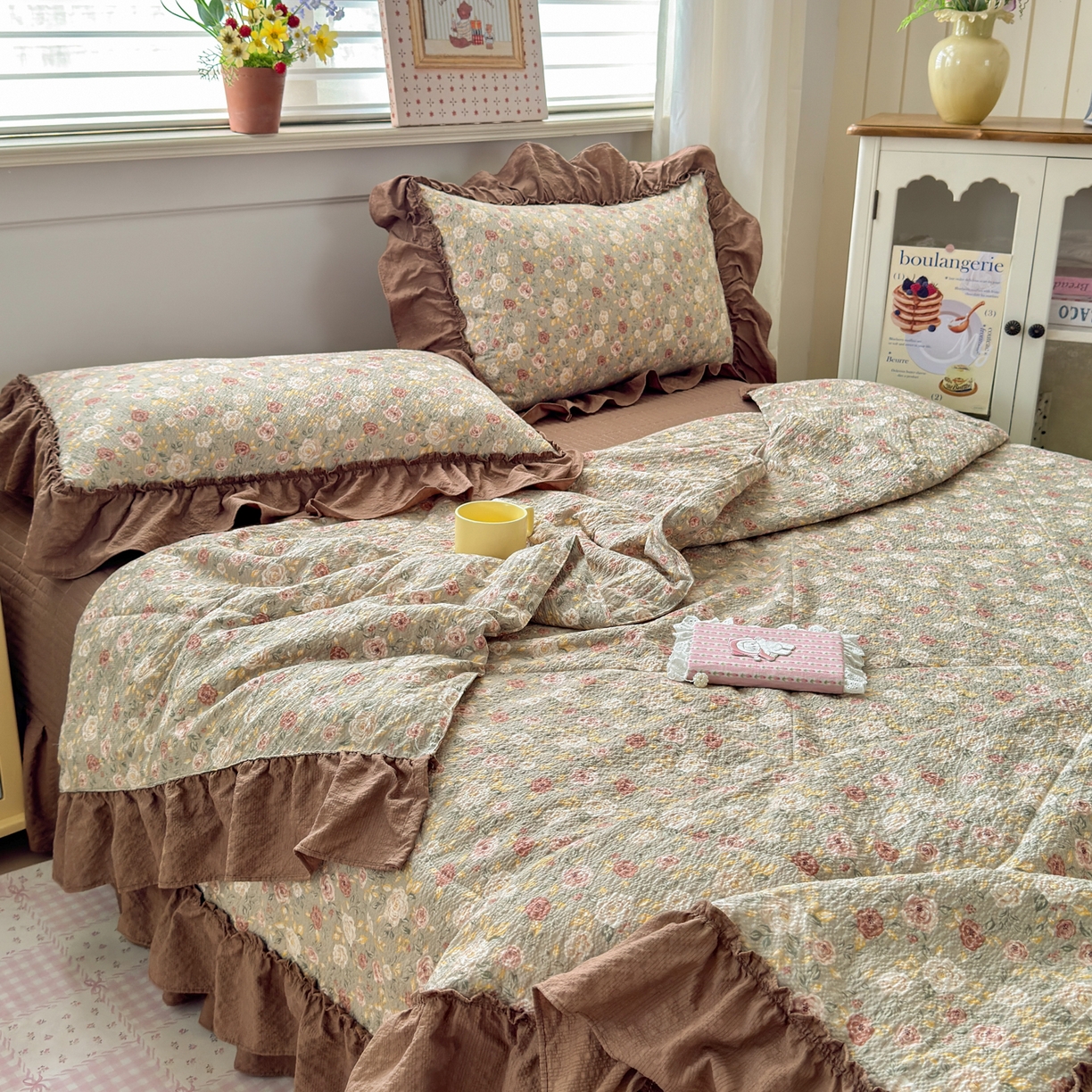 91家纺网 家纺一手货源 找家纺 禾沐 2026新款云感泡芙棉床盖夏被四件套AA款（夏被款） 复古花