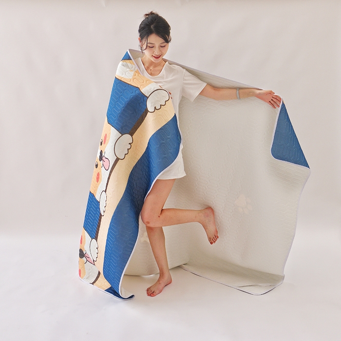 91家纺网 家纺一手货源 找家纺 佳鸿家纺 2026新款冰丝防水乳胶凉席隔尿垫姨妈垫床垫保护垫单人床双人床可机洗 防水蔚蓝柯基