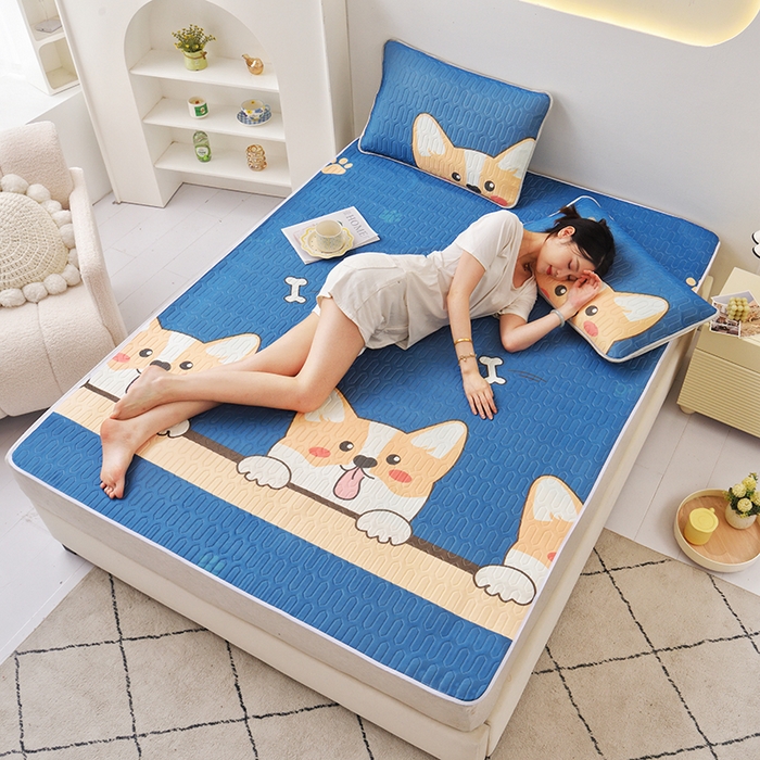 91家纺网 家纺一手货源 找家纺 佳鸿家纺 2026新款冰丝防水乳胶凉席隔尿垫姨妈垫床垫保护垫单人床双人床可机洗 防水蔚蓝柯基