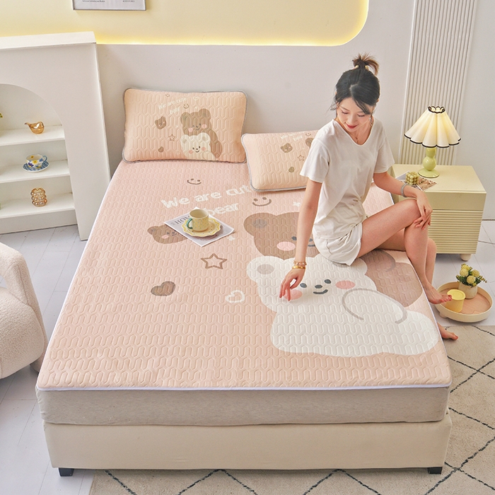 佳鸿家纺 2026新款冰丝防水乳胶凉席隔尿垫姨妈垫床垫保护垫单人床双人床可机洗 防水白熊-咖