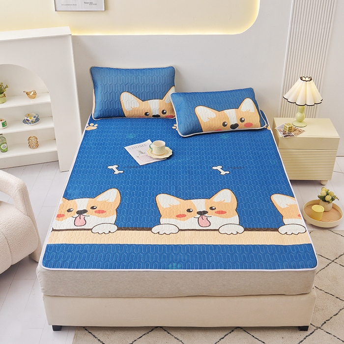 91家纺网 家纺一手货源 找家纺 佳鸿家纺 2026新款冰丝防水乳胶凉席隔尿垫姨妈垫床垫保护垫单人床双人床可机洗 防水蔚蓝柯基