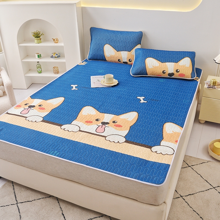 91家纺网 家纺一手货源 找家纺 佳鸿家纺 2026新款冰丝防水乳胶凉席隔尿垫姨妈垫床垫保护垫单人床双人床可机洗 防水蔚蓝柯基