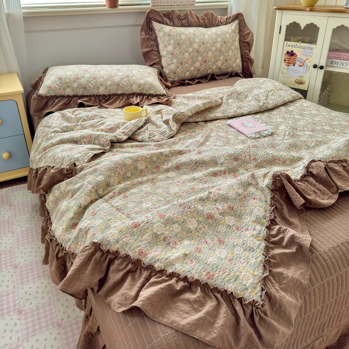 91家纺网 家纺一手货源 找家纺 禾沐 2026新款云感泡芙棉床盖夏被四件套AA款（夏被款） 复古花