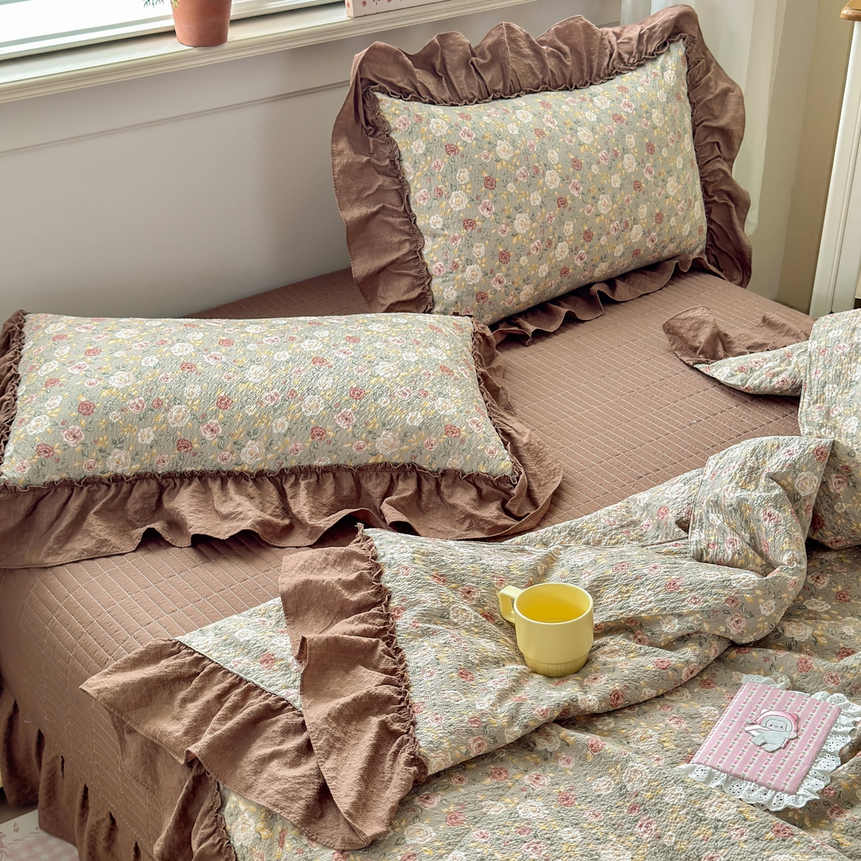 91家纺网 家纺一手货源 找家纺 禾沐 2026新款云感泡芙棉床盖夏被四件套AA款（夏被款） 复古花