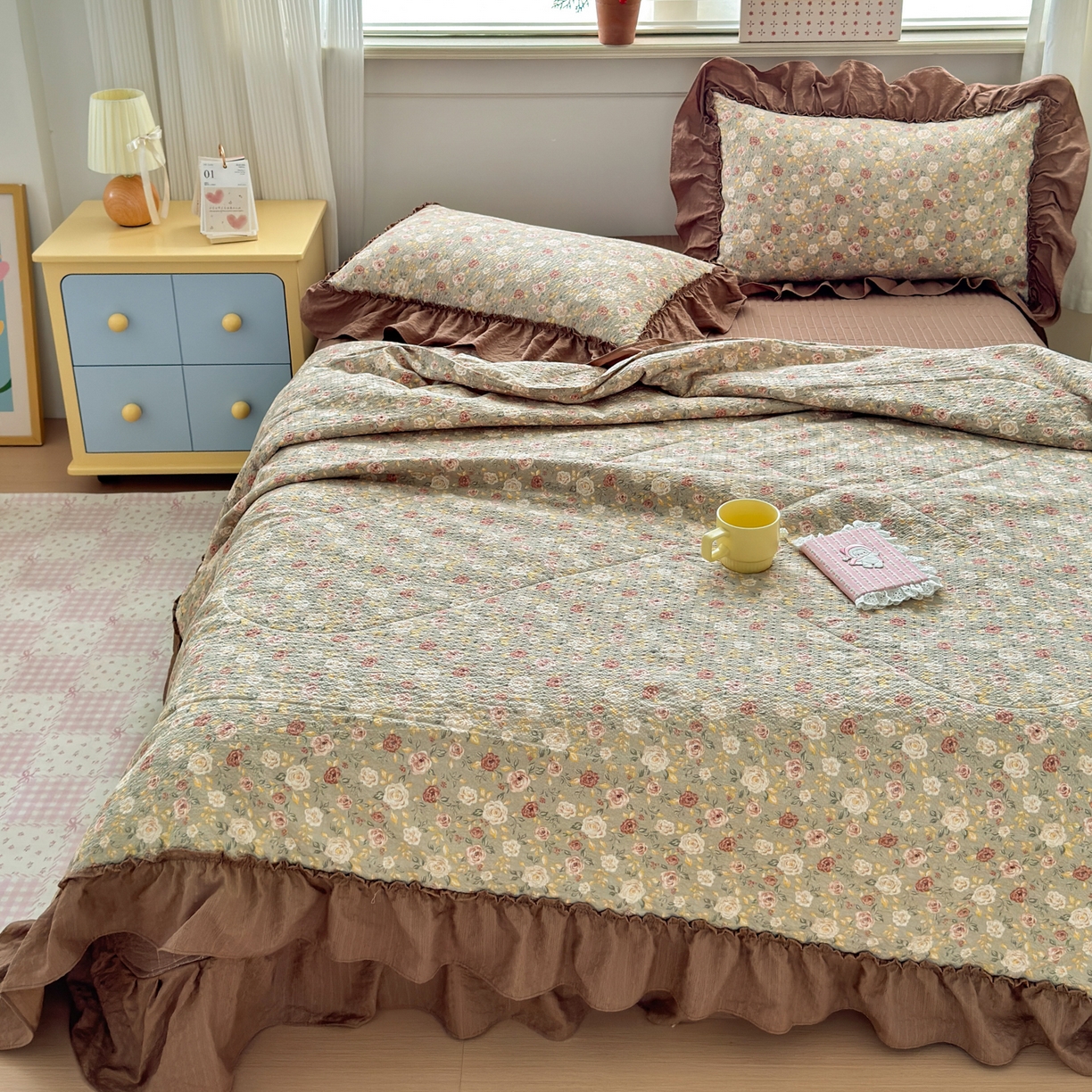 91家纺网 家纺一手货源 找家纺 禾沐 2026新款云感泡芙棉床盖夏被四件套AA款（夏被款） 复古花