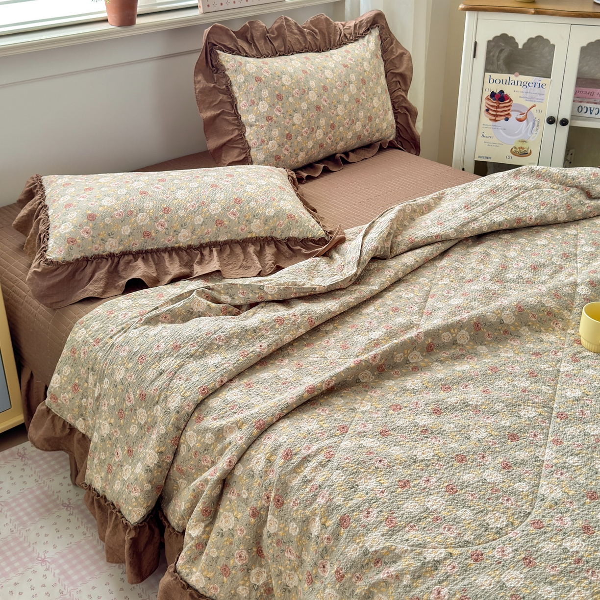 91家纺网 家纺一手货源 找家纺 禾沐 2026新款云感泡芙棉床盖夏被四件套AA款（夏被款） 复古花