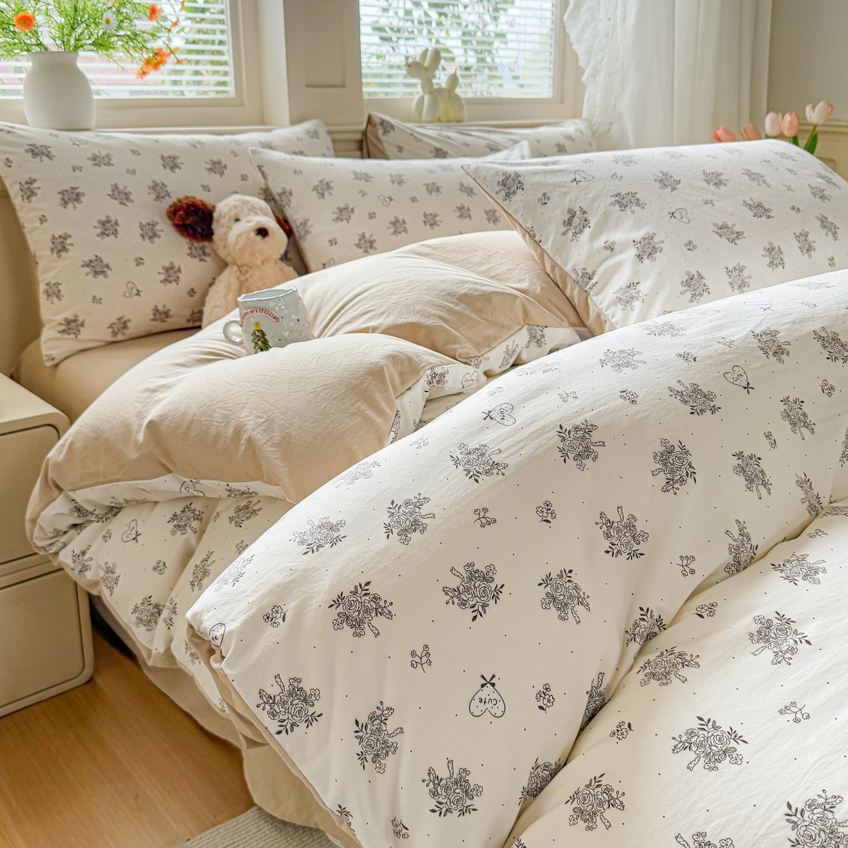 铭浩家纺 2026春夏新款A类古法水洗云朵四件套 晚风柔情