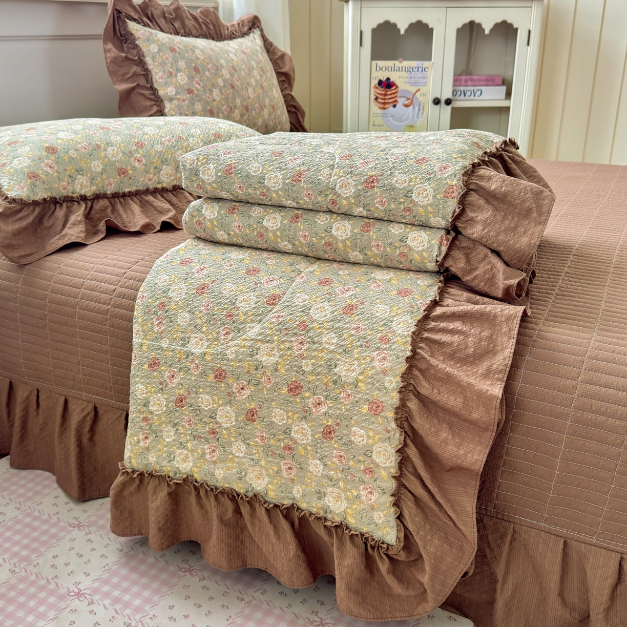 91家纺网 家纺一手货源 找家纺 禾沐 2026新款云感泡芙棉床盖夏被四件套AA款（夏被款） 复古花