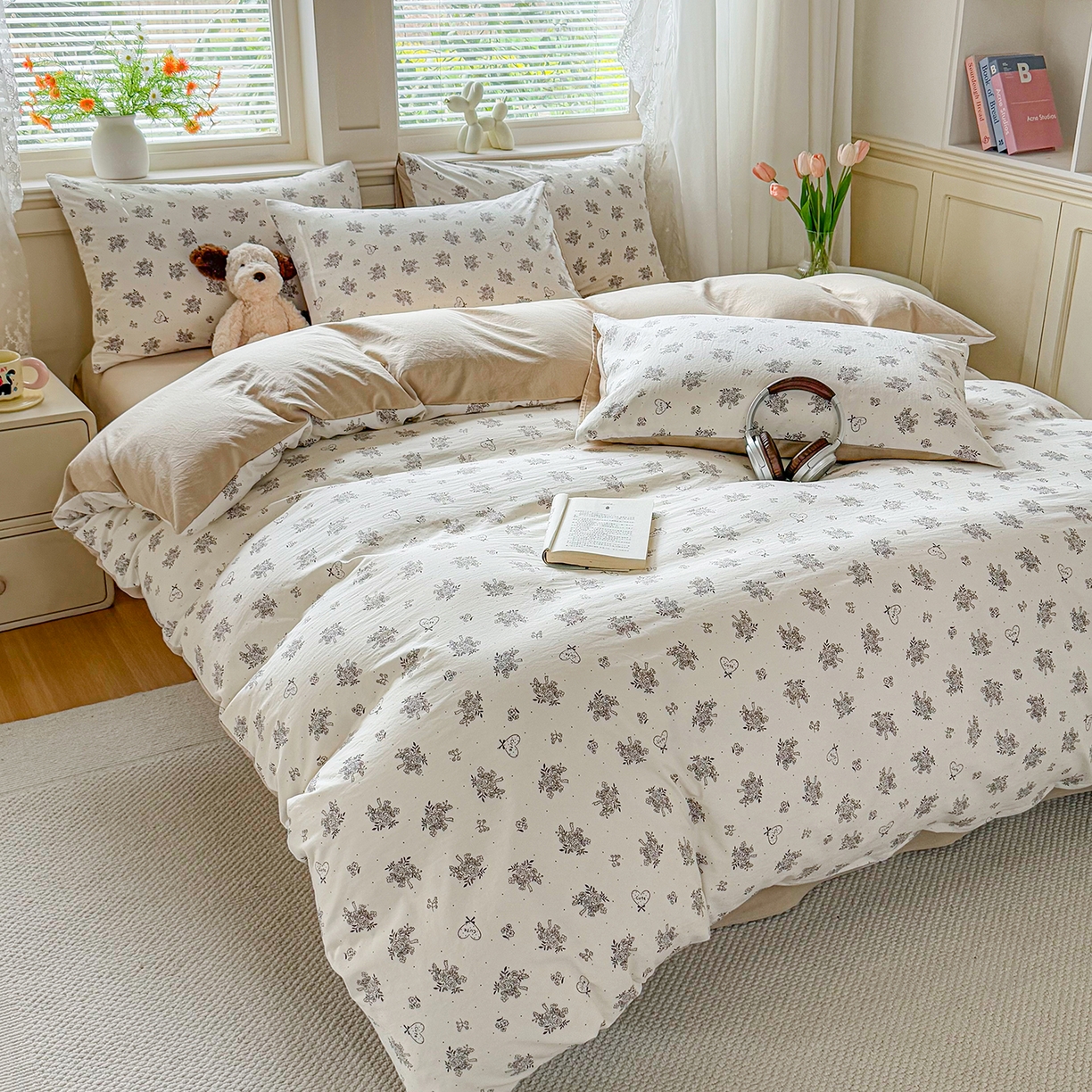 91家纺网 家纺一手货源 找家纺 铭浩家纺 2026春夏新款A类古法水洗云朵四件套 晚风柔情