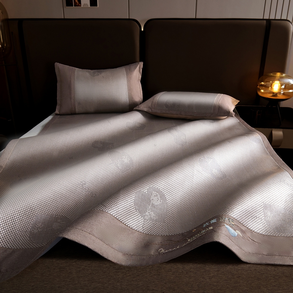 梵克保罗 2026春夏新款3D复合冰藤凉席三件套 冰藤-心心相印-香槟