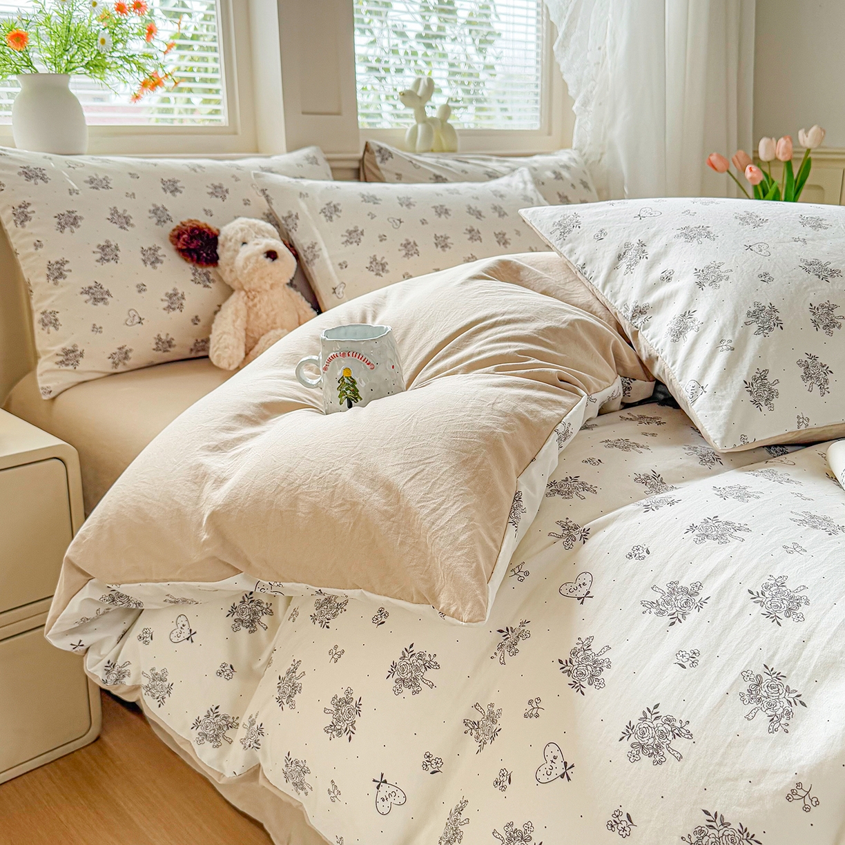 91家纺网 家纺一手货源 找家纺 铭浩家纺 2026春夏新款A类古法水洗云朵四件套 晚风柔情