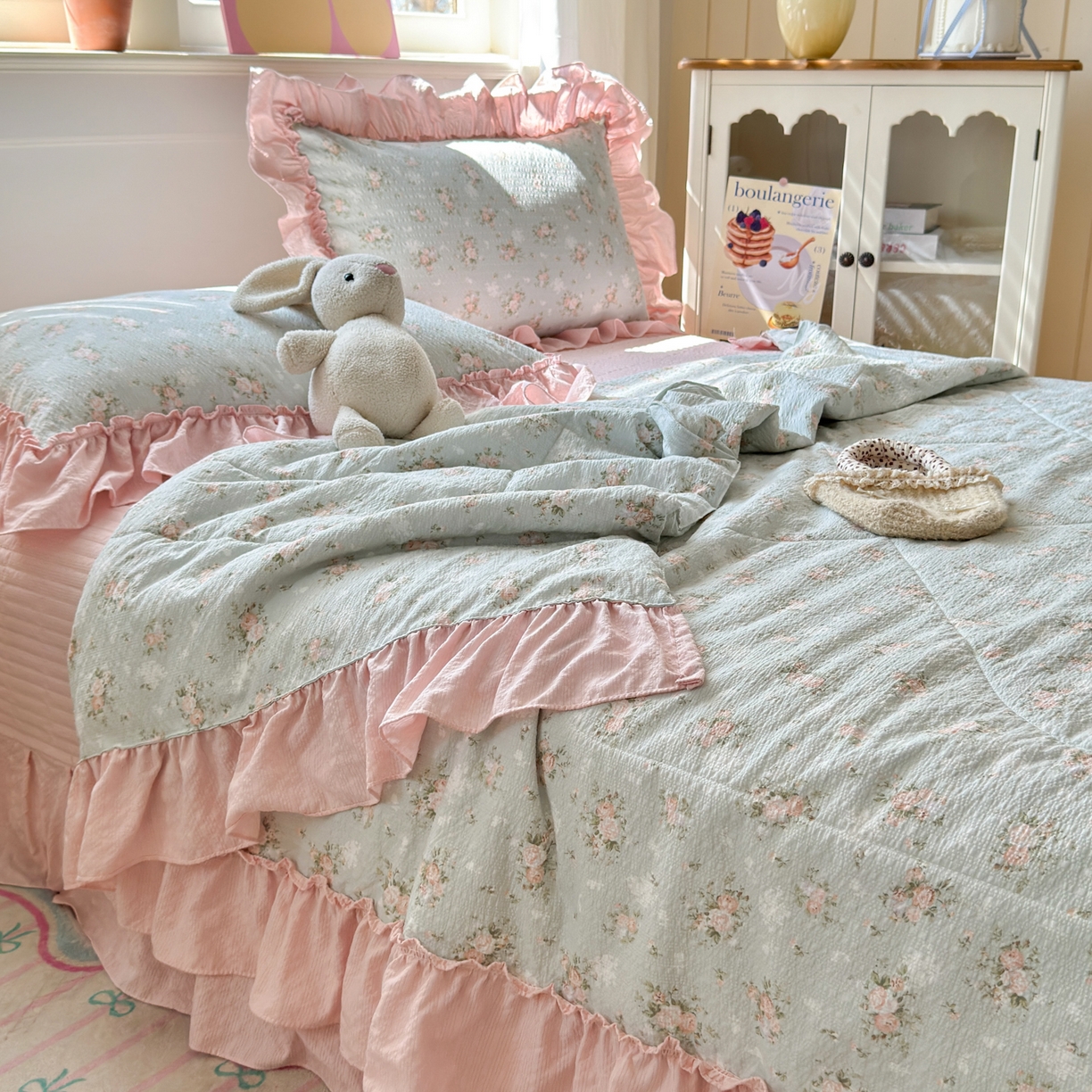 91家纺网 家纺一手货源 找家纺 禾沐 2026新款云感泡芙棉床盖夏被四件套AA款（夏被款） 柔诗意