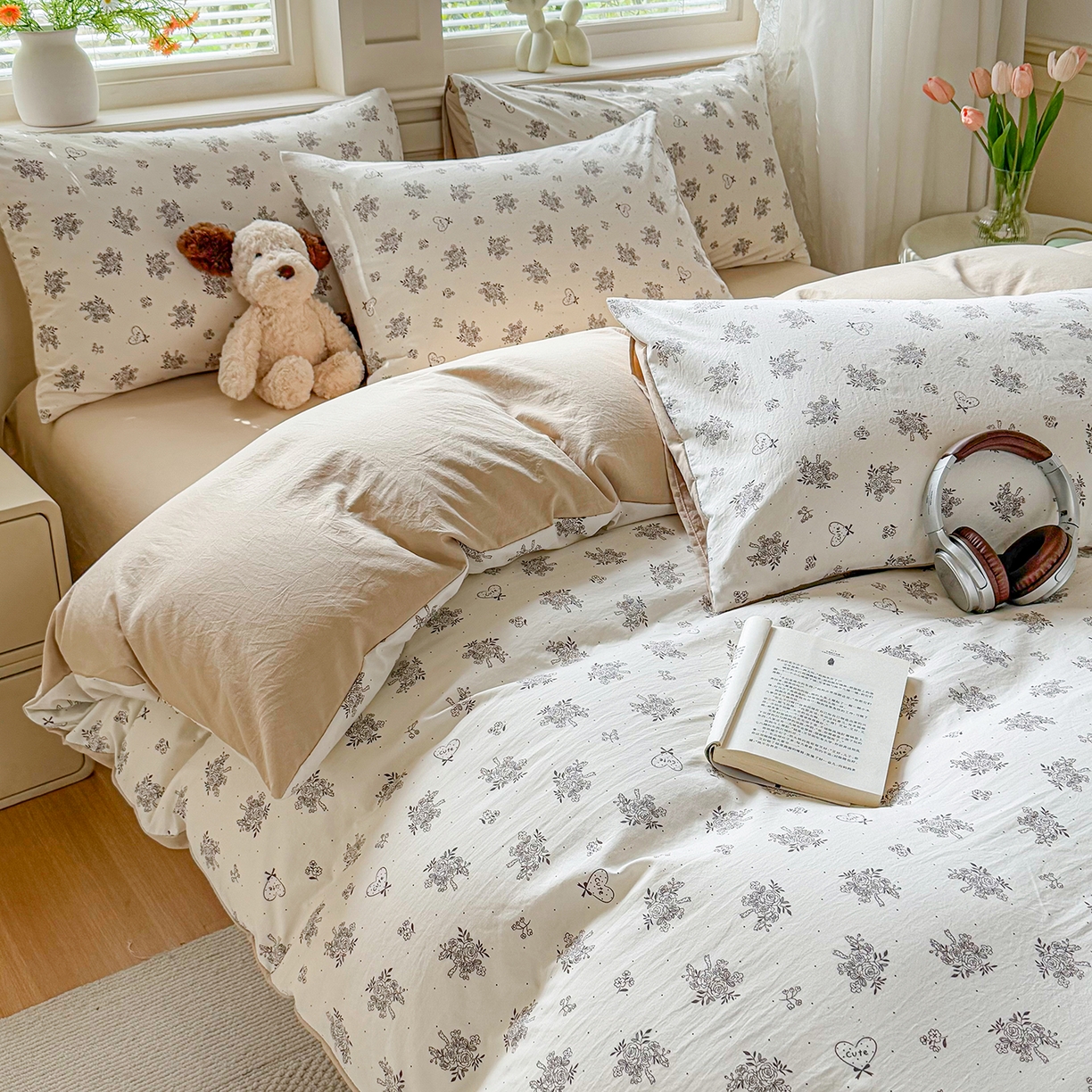 91家纺网 家纺一手货源 找家纺 铭浩家纺 2026春夏新款A类古法水洗云朵四件套 晚风柔情