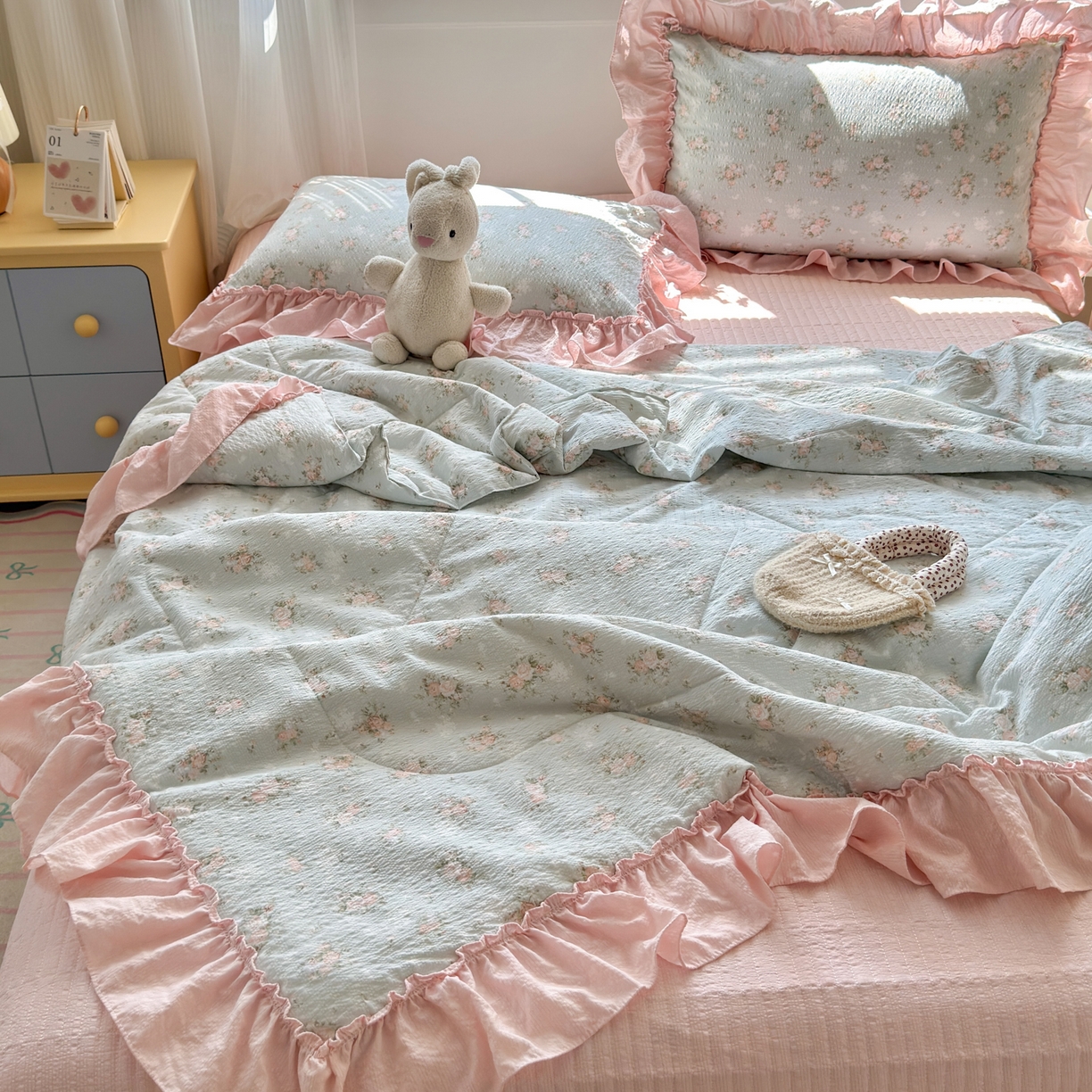 91家纺网 家纺一手货源 找家纺 禾沐 2026新款云感泡芙棉床盖夏被四件套AA款（夏被款） 柔诗意