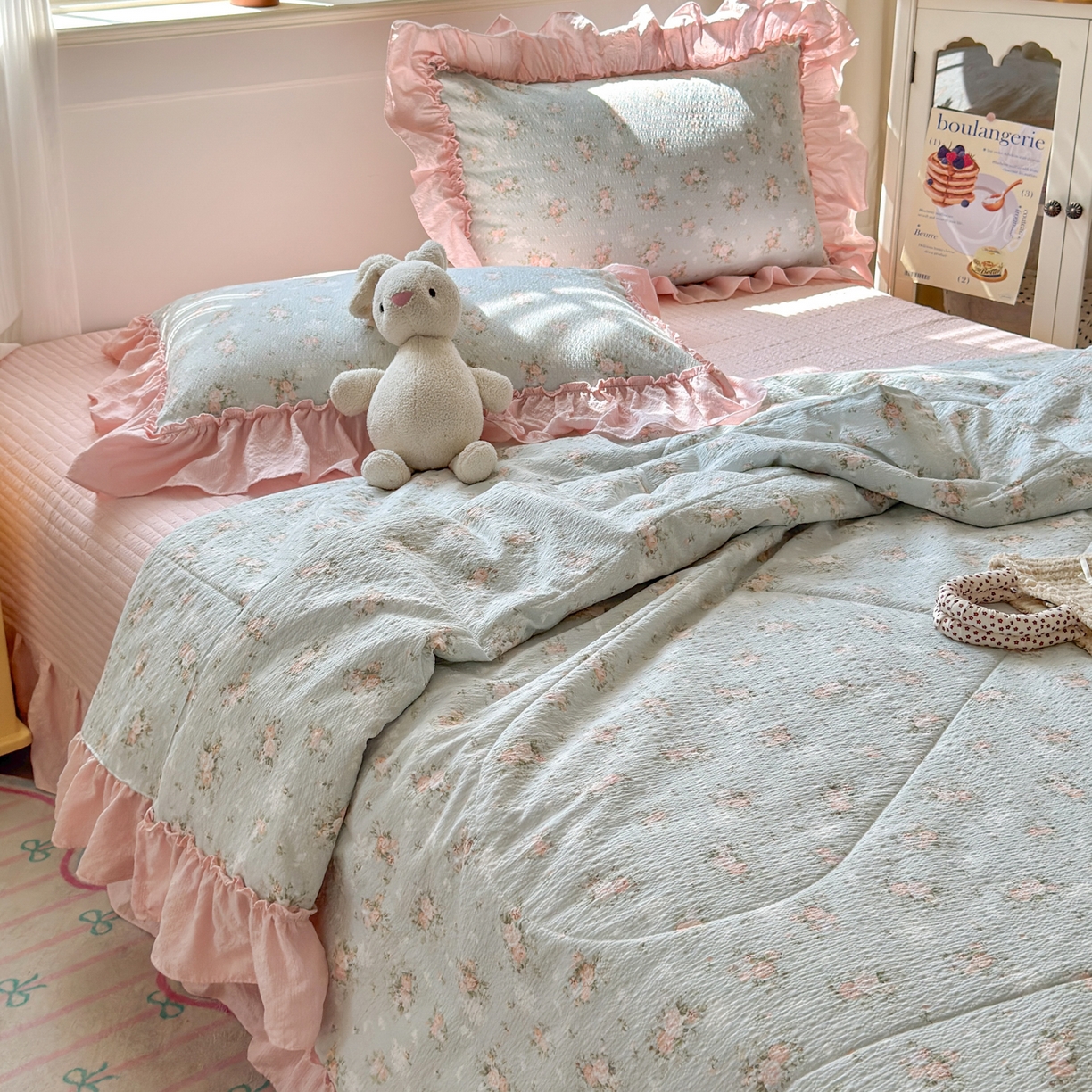 91家纺网 家纺一手货源 找家纺 禾沐 2026新款云感泡芙棉床盖夏被四件套AA款（夏被款） 柔诗意