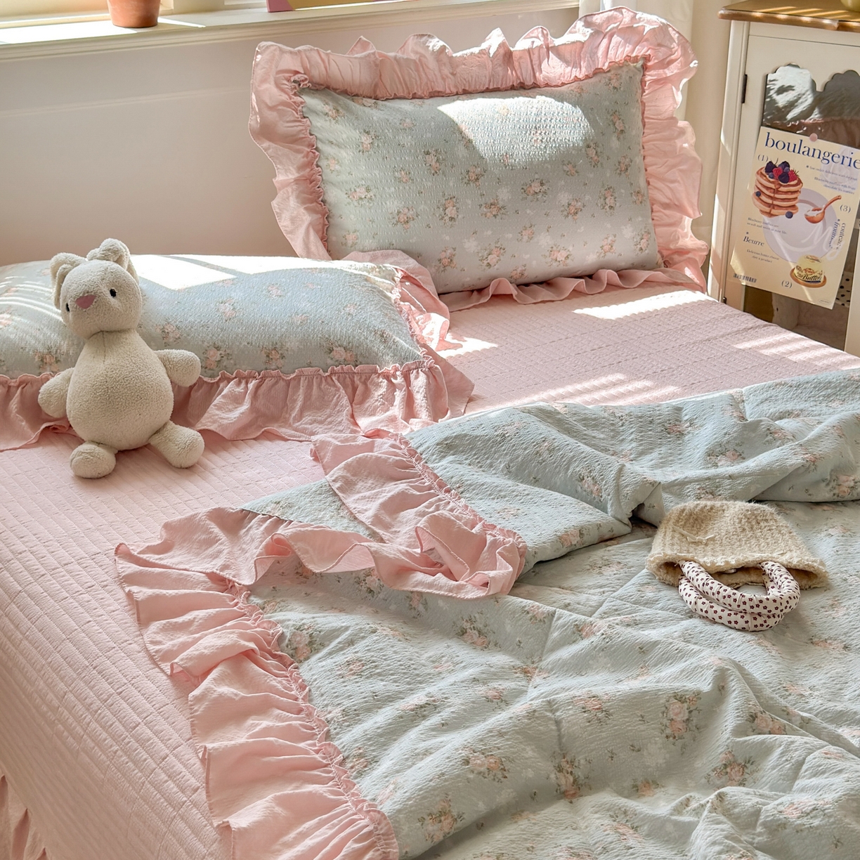 91家纺网 家纺一手货源 找家纺 禾沐 2026新款云感泡芙棉床盖夏被四件套AA款（夏被款） 柔诗意