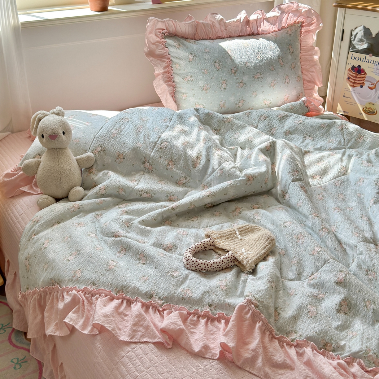 91家纺网 家纺一手货源 找家纺 禾沐 2026新款云感泡芙棉床盖夏被四件套AA款（夏被款） 柔诗意