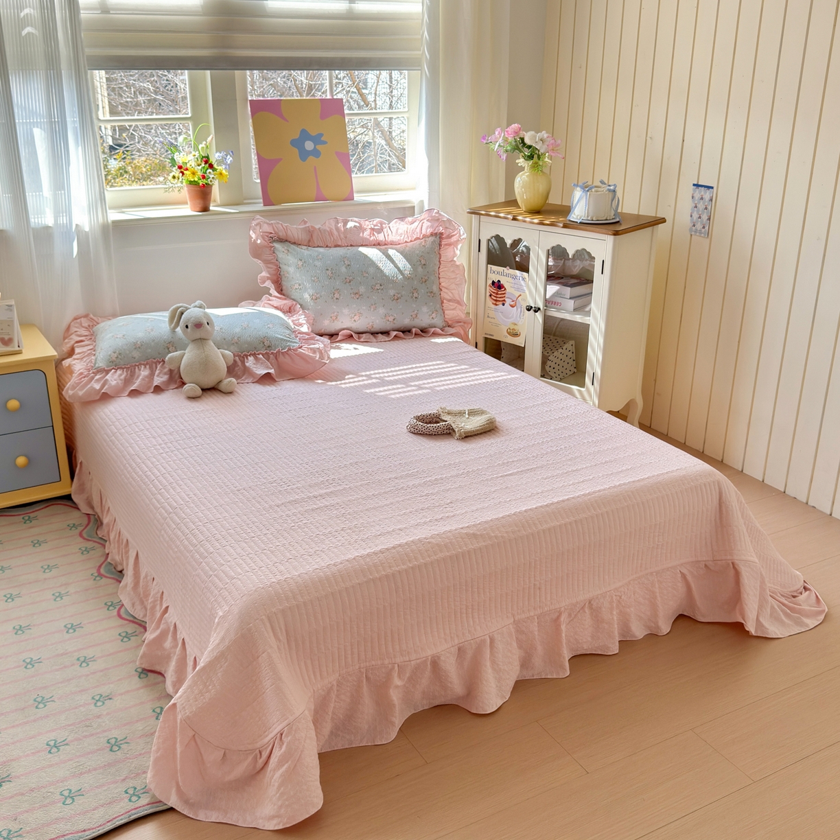 91家纺网 家纺一手货源 找家纺 禾沐 2026新款云感泡芙棉床盖夏被四件套AA款（夏被款） 柔诗意