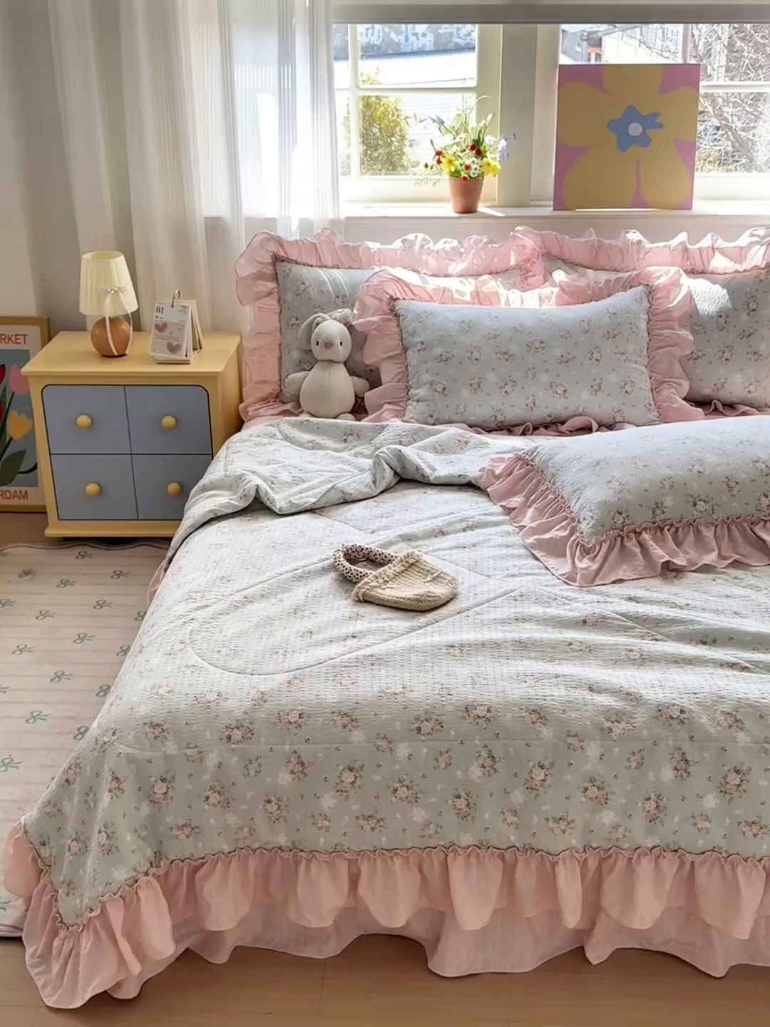 91家纺网 家纺一手货源 找家纺 禾沐 2026新款云感泡芙棉床盖夏被四件套AA款（夏被款） 柔诗意