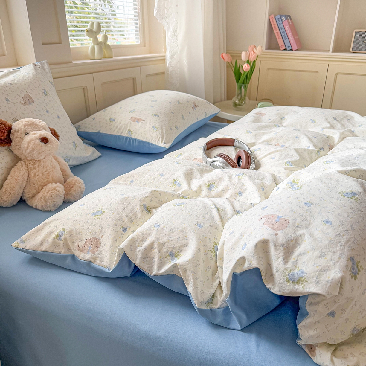 91家纺网 家纺一手货源 找家纺 铭浩家纺 2026春夏新款A类古法水洗云朵四件套 雾里浅花