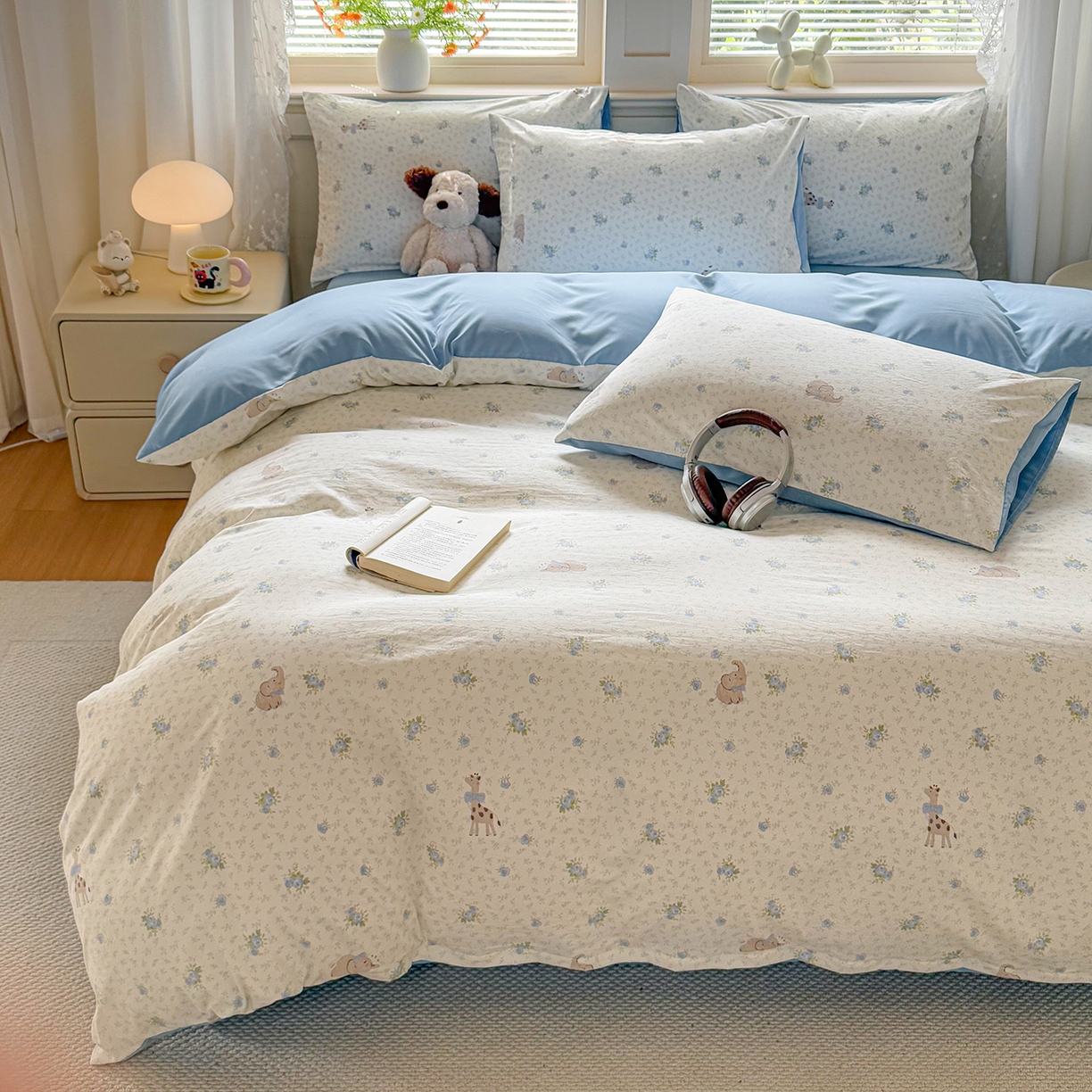 91家纺网 家纺一手货源 找家纺 铭浩家纺 2026春夏新款A类古法水洗云朵四件套 雾里浅花