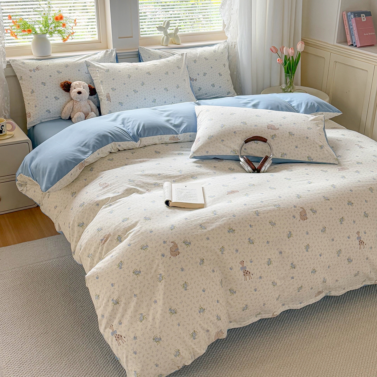 91家纺网 家纺一手货源 找家纺 铭浩家纺 2026春夏新款A类古法水洗云朵四件套 雾里浅花