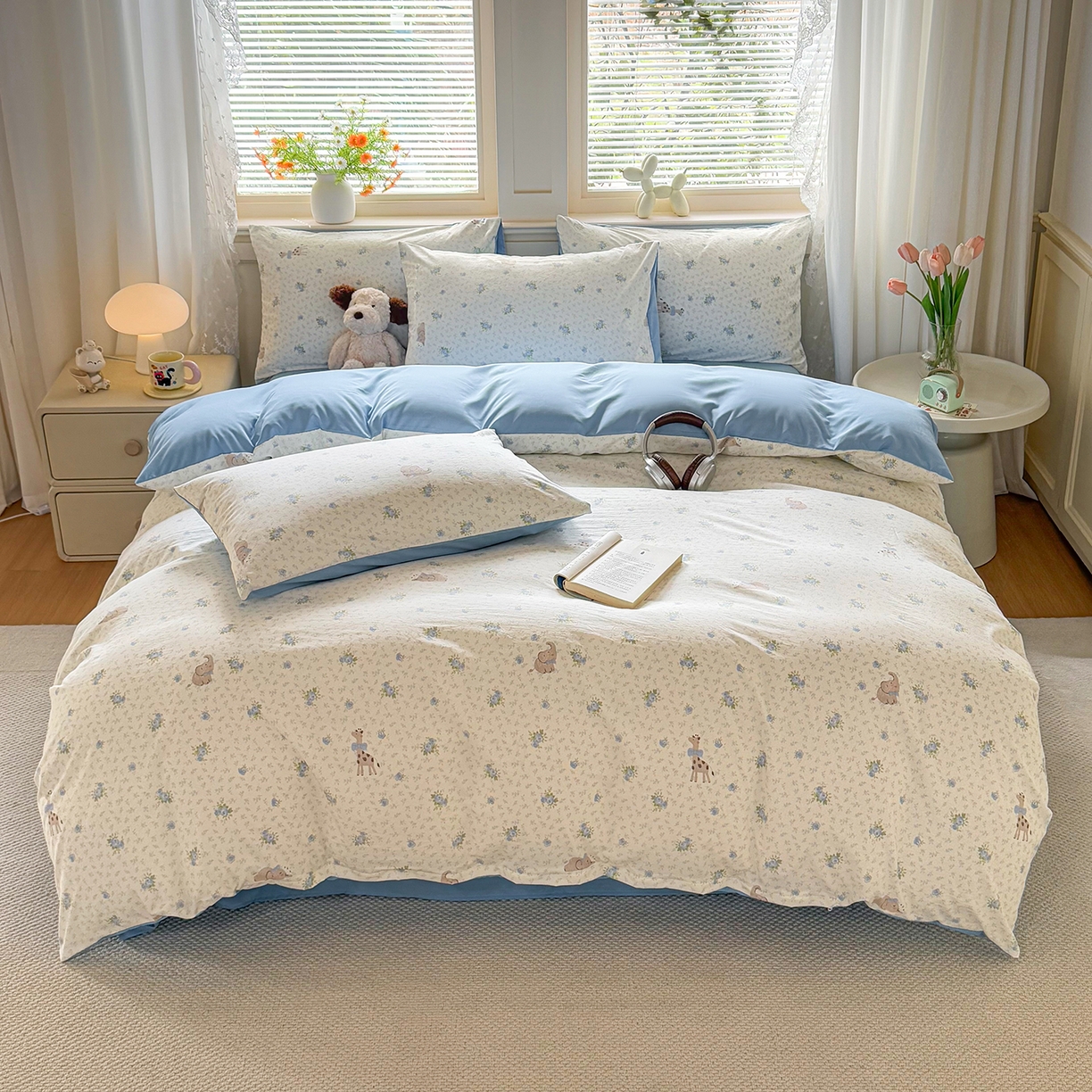 91家纺网 家纺一手货源 找家纺 铭浩家纺 2026春夏新款A类古法水洗云朵四件套 雾里浅花