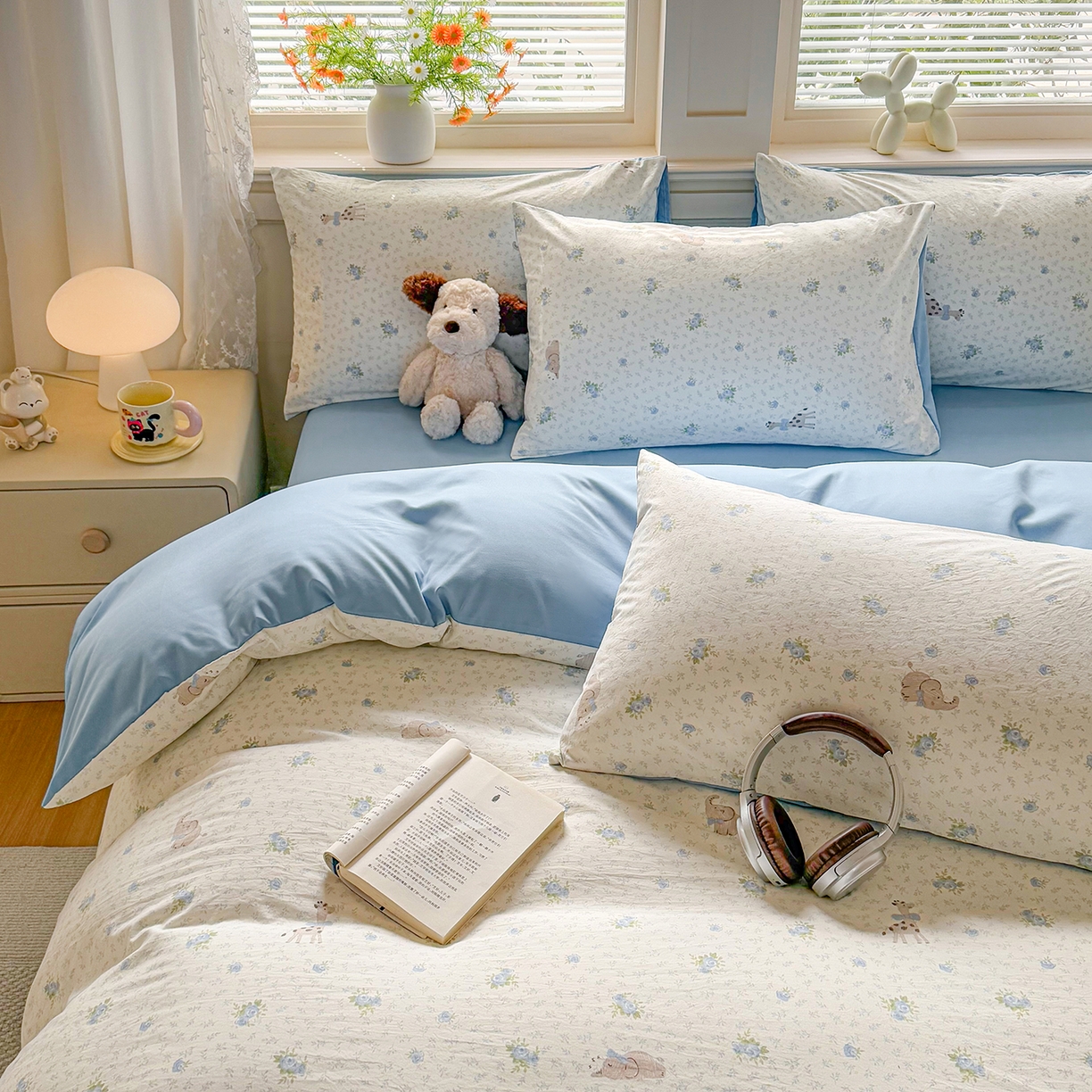 91家纺网 家纺一手货源 找家纺 铭浩家纺 2026春夏新款A类古法水洗云朵四件套 雾里浅花