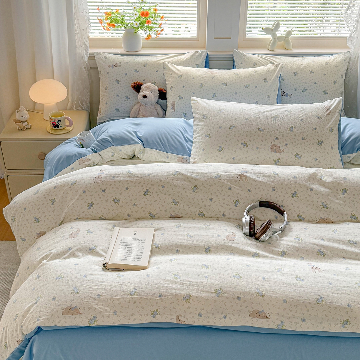 91家纺网 家纺一手货源 找家纺 铭浩家纺 2026春夏新款A类古法水洗云朵四件套 雾里浅花