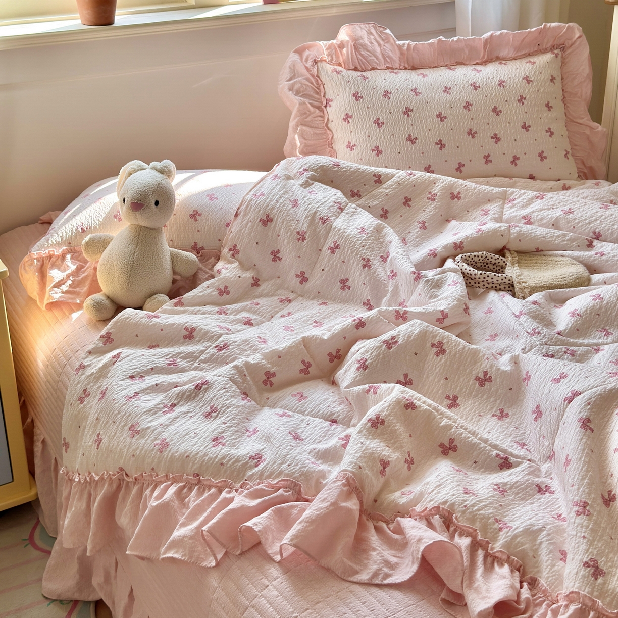 91家纺网 家纺一手货源 找家纺 禾沐 2026新款云感泡芙棉床盖夏被四件套AA款（夏被款） 若梦