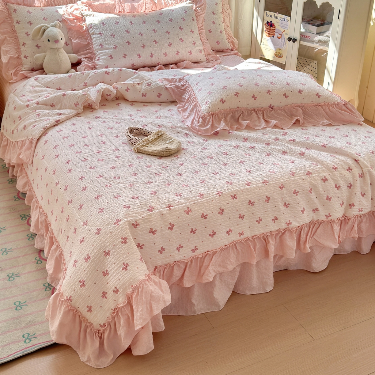 91家纺网 家纺一手货源 找家纺 禾沐 2026新款云感泡芙棉床盖夏被四件套AA款（夏被款） 若梦