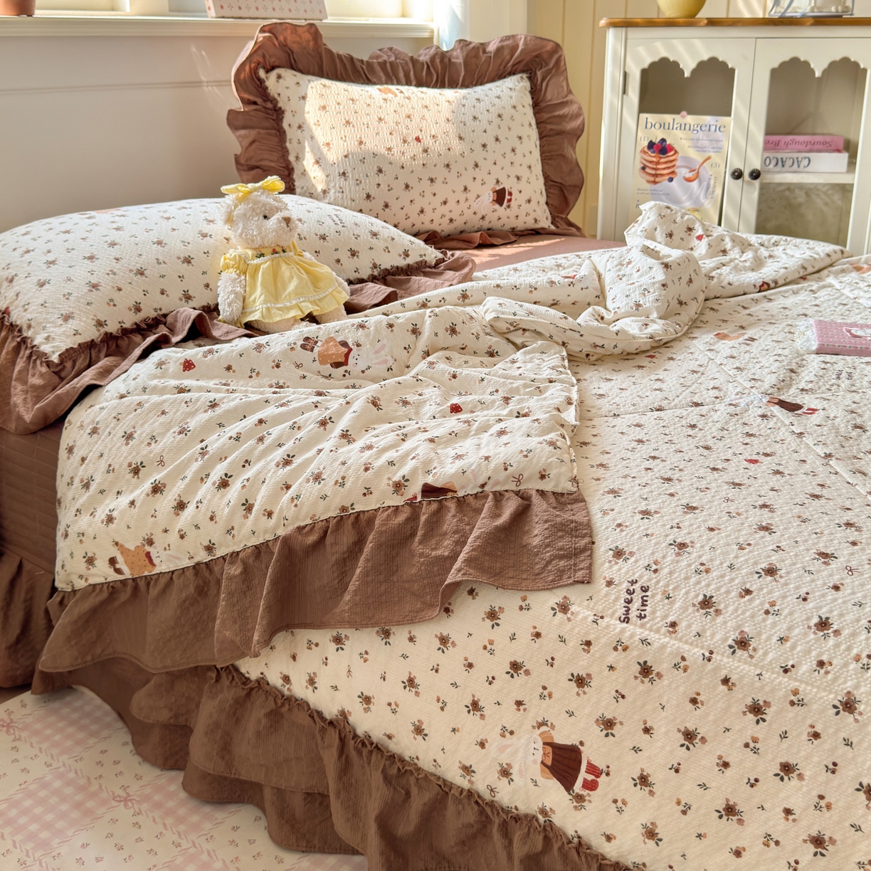 91家纺网 家纺一手货源 找家纺 禾沐 2026新款云感泡芙棉床盖夏被四件套AA款（夏被款） 田园兔