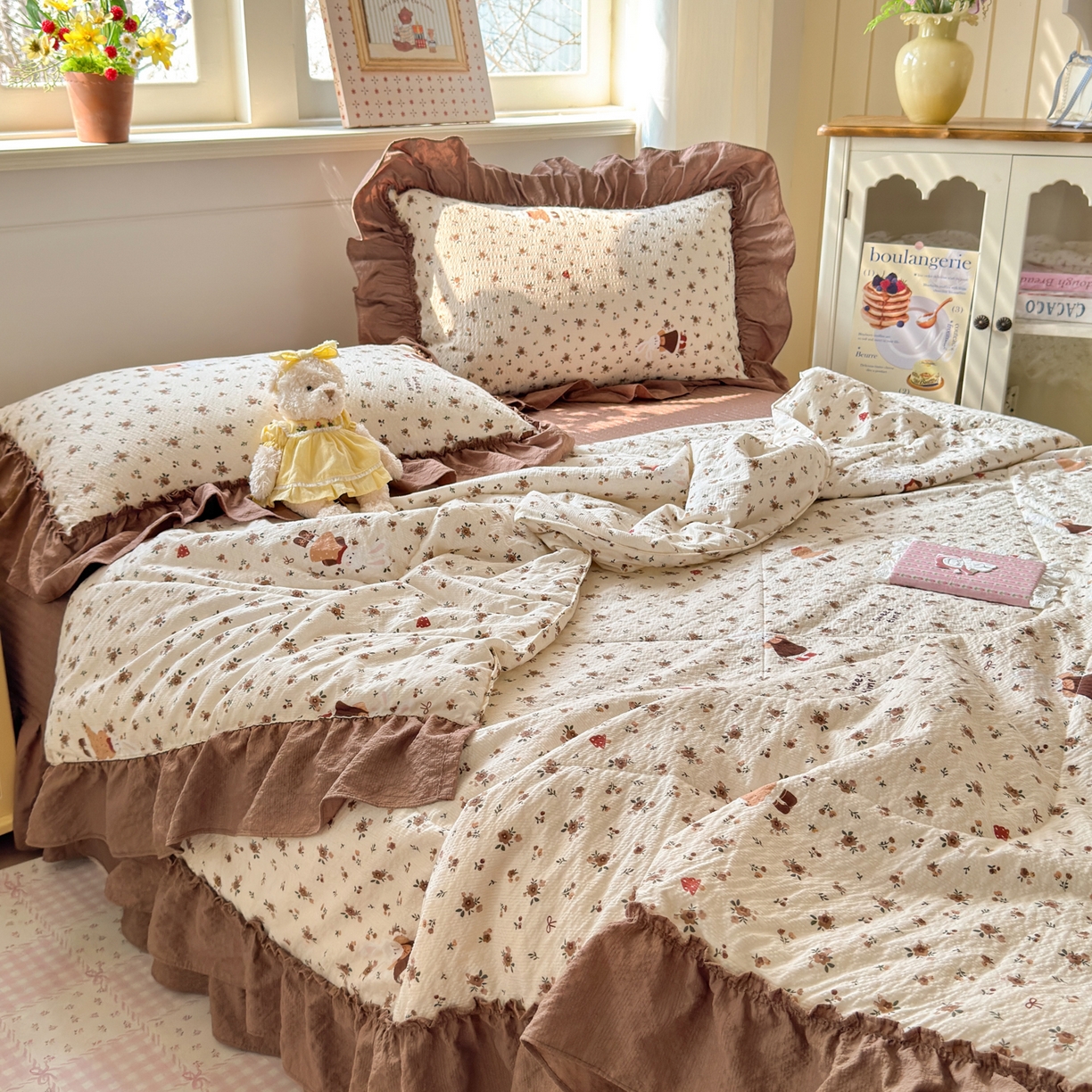 91家纺网 家纺一手货源 找家纺 禾沐 2026新款云感泡芙棉床盖夏被四件套AA款（夏被款） 田园兔