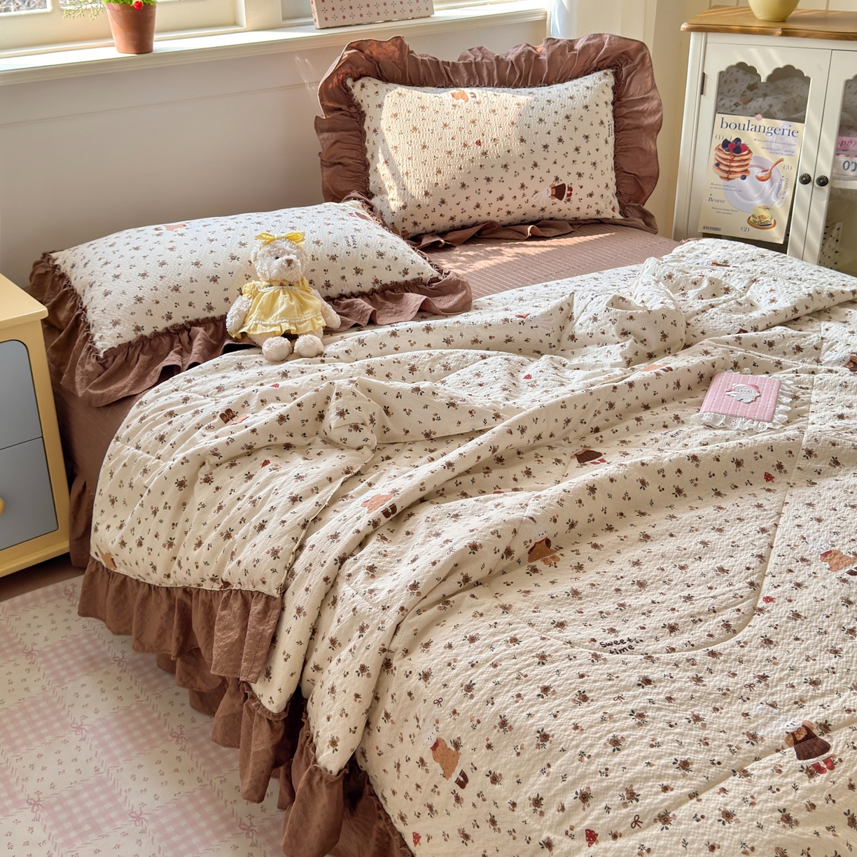 91家纺网 家纺一手货源 找家纺 禾沐 2026新款云感泡芙棉床盖夏被四件套AA款（夏被款） 田园兔