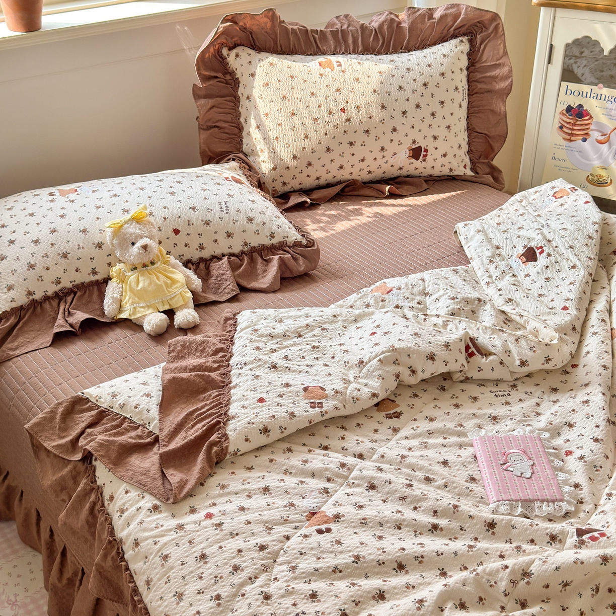 91家纺网 家纺一手货源 找家纺 禾沐 2026新款云感泡芙棉床盖夏被四件套AA款（夏被款） 田园兔