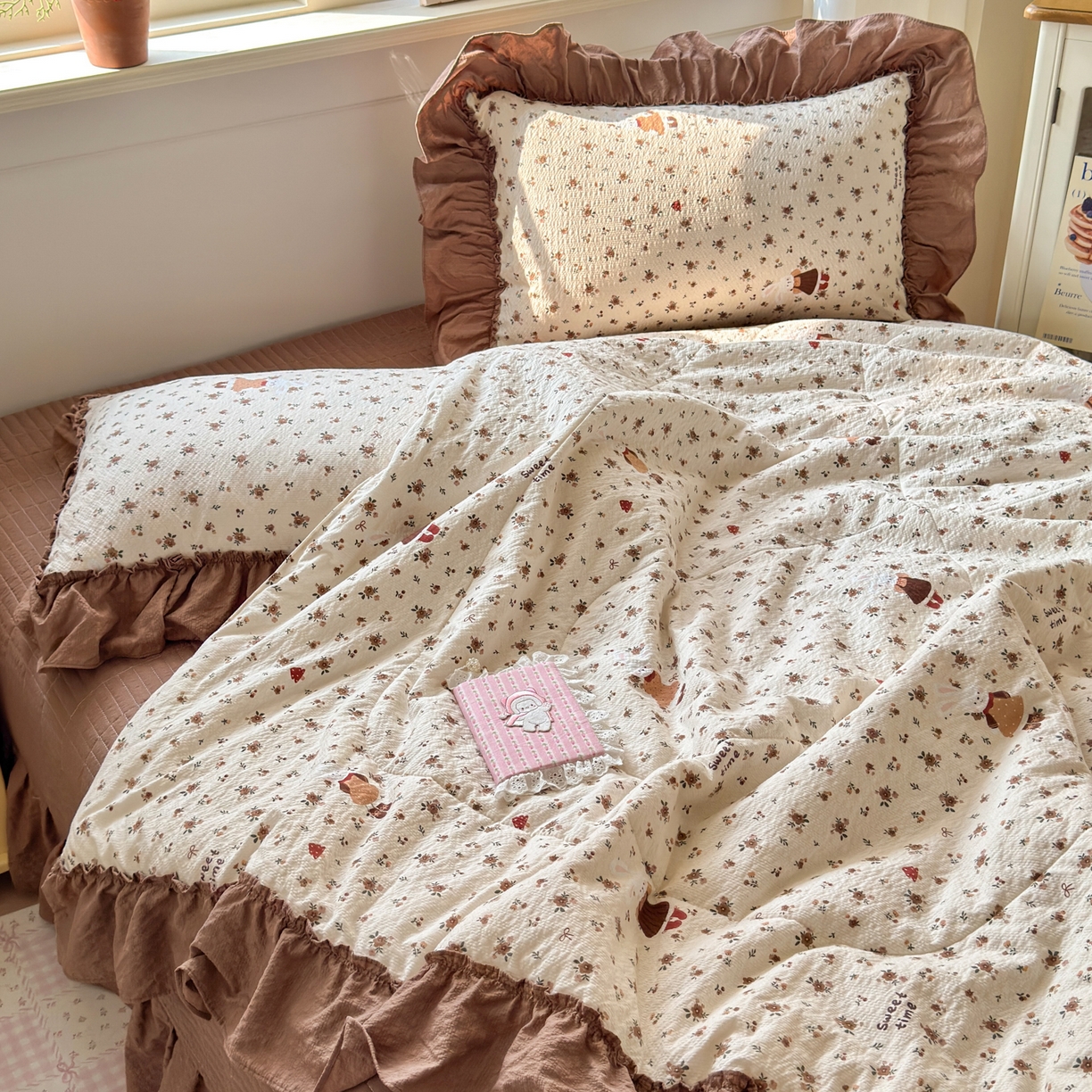 91家纺网 家纺一手货源 找家纺 禾沐 2026新款云感泡芙棉床盖夏被四件套AA款（夏被款） 田园兔