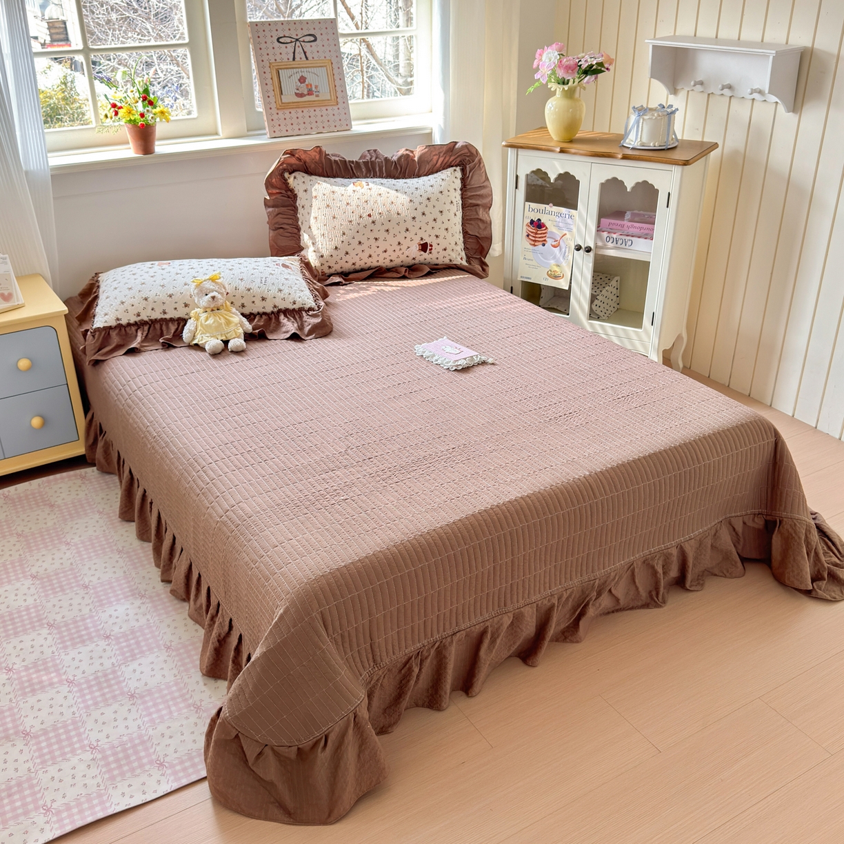 91家纺网 家纺一手货源 找家纺 禾沐 2026新款云感泡芙棉床盖夏被四件套AA款（夏被款） 田园兔