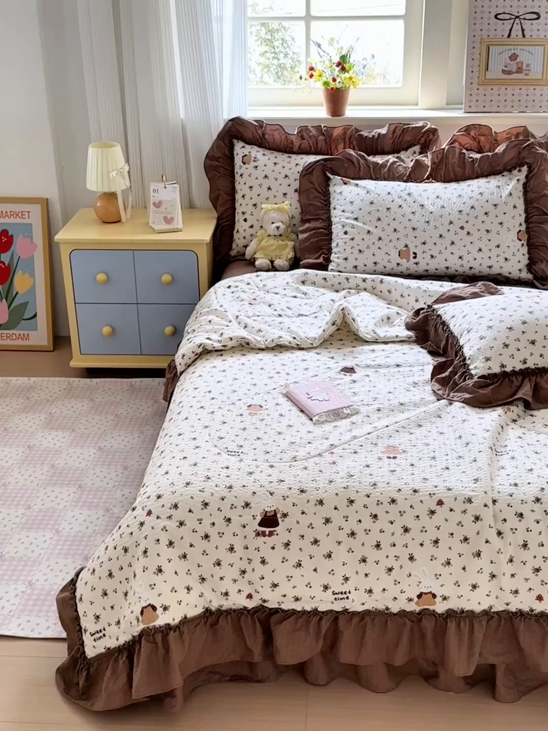 91家纺网 家纺一手货源 找家纺 禾沐 2026新款云感泡芙棉床盖夏被四件套AA款（夏被款） 田园兔