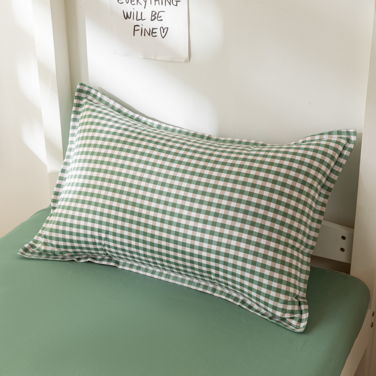 91家纺网 家纺一手货源 找家纺 天之爱 2026年新款13372全棉三件套学生上下铺6件套多件套绿小格