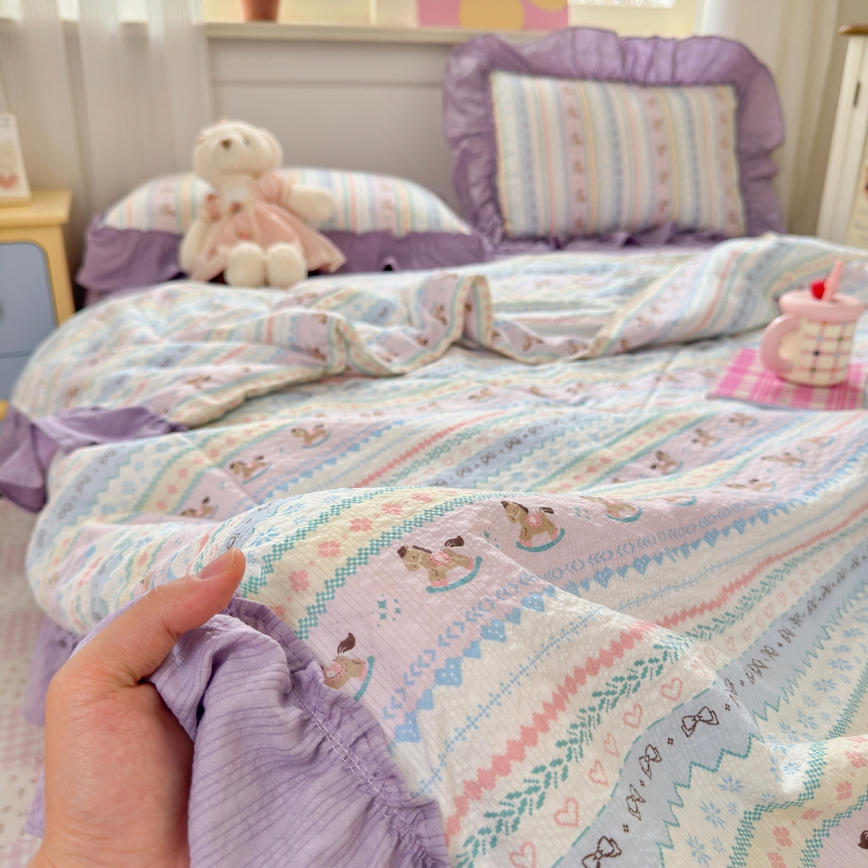 禾沐 2026新款云感泡芙棉床盖夏被四件套AA款（夏被款） 甜心木马卷