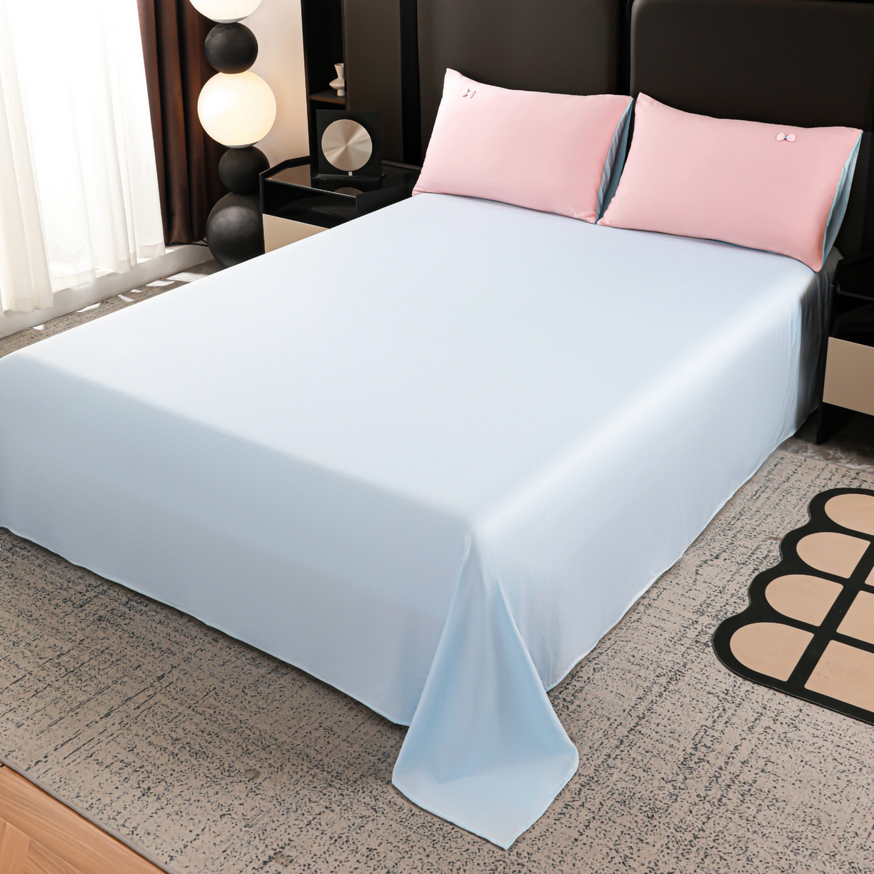 91家纺网 家纺一手货源 找家纺 佳鸿家纺 2026新款A类凉感冰柔丝刺绣手包边夏凉被夏被四件套 提供质检报告 粉蓝kt