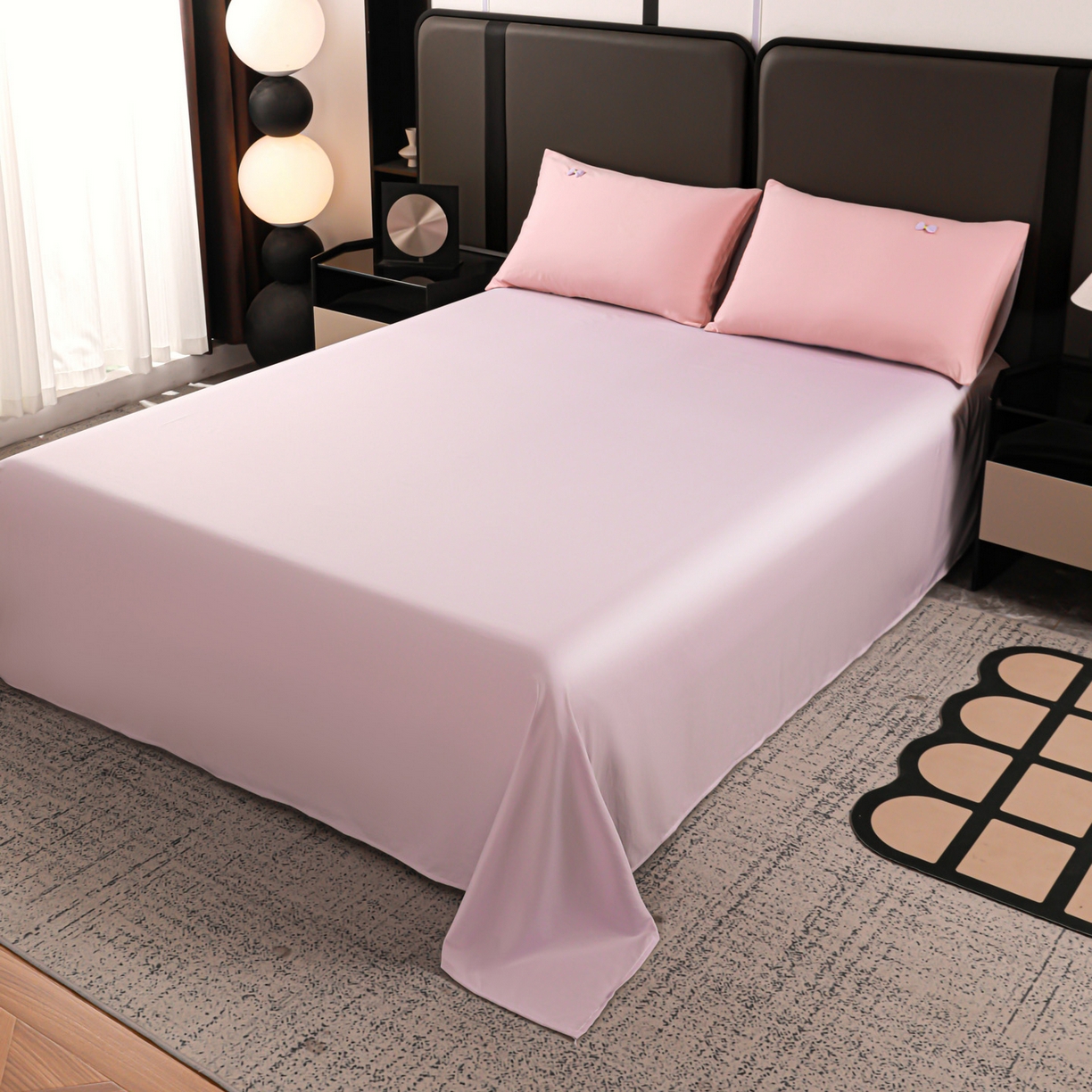 91家纺网 家纺一手货源 找家纺 佳鸿家纺 2026新款A类凉感冰柔丝刺绣手包边夏凉被夏被四件套 提供质检报告 粉紫蝴蝶结