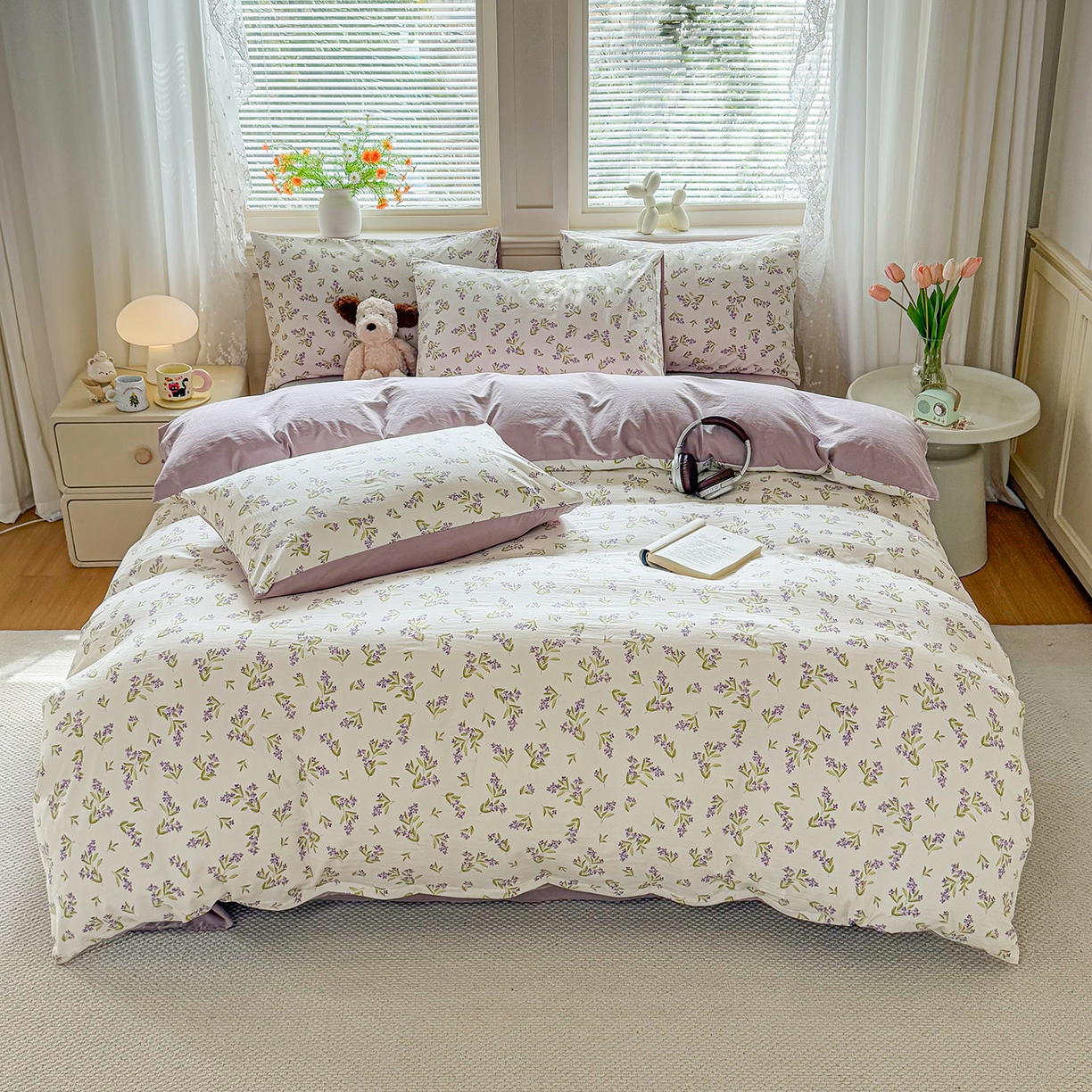 91家纺网 家纺一手货源 找家纺 铭浩家纺 2026春夏新款A类古法水洗云朵四件套 香雪蓝