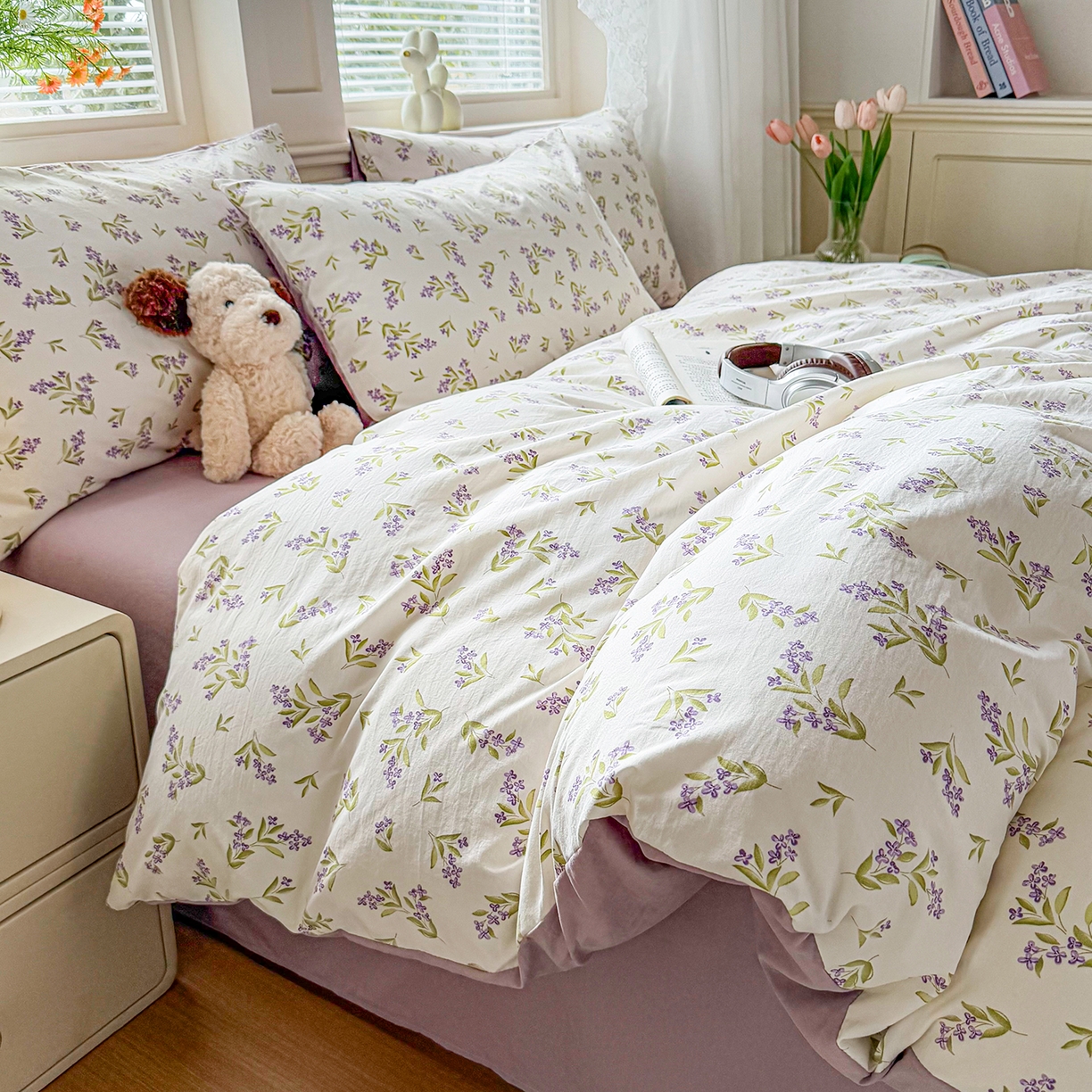 91家纺网 家纺一手货源 找家纺 铭浩家纺 2026春夏新款A类古法水洗云朵四件套 香雪蓝