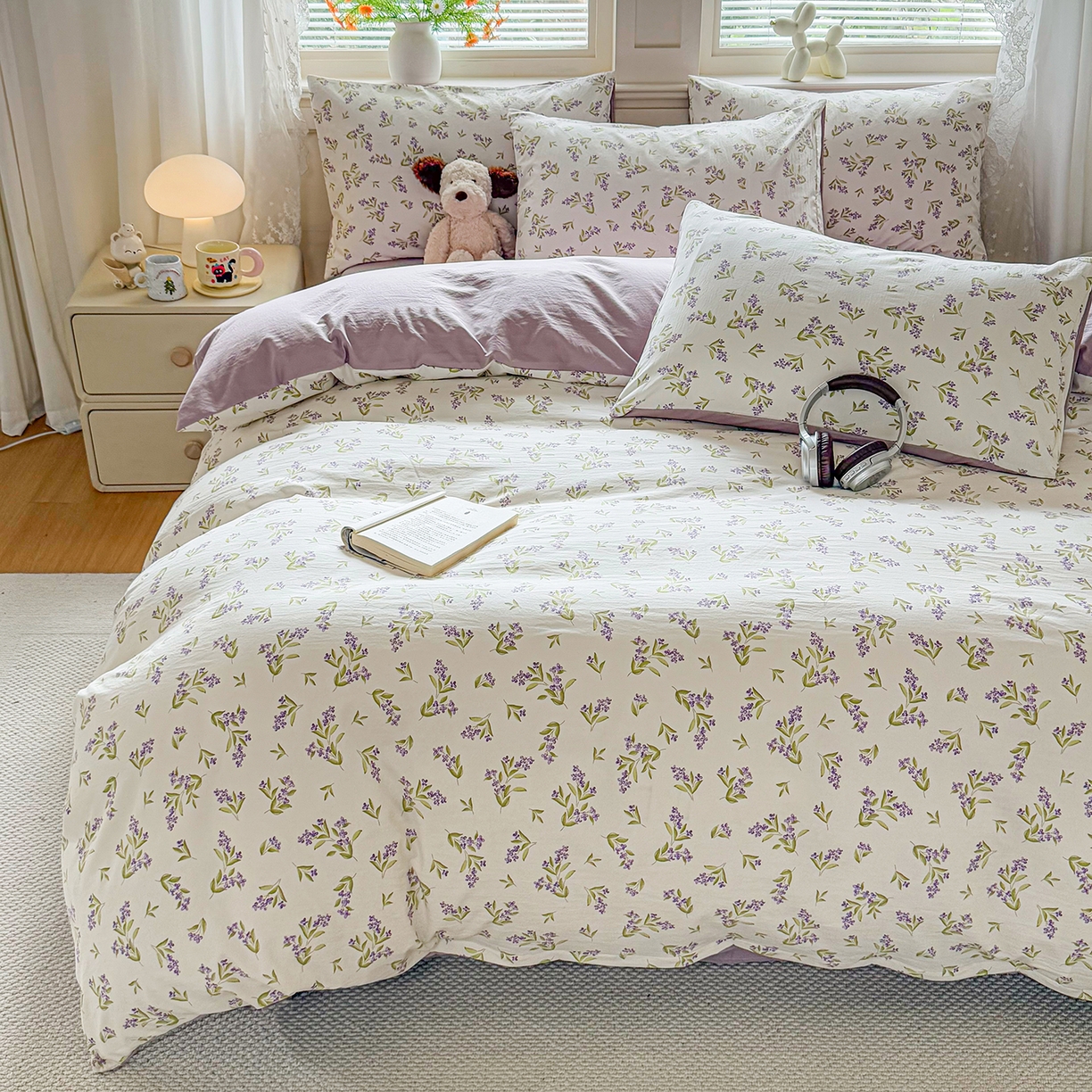 91家纺网 家纺一手货源 找家纺 铭浩家纺 2026春夏新款A类古法水洗云朵四件套 香雪蓝