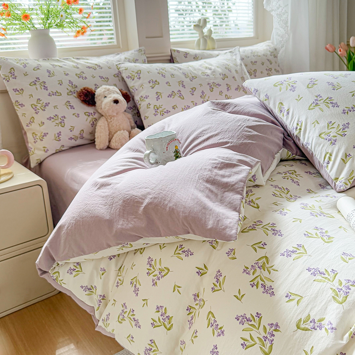 91家纺网 家纺一手货源 找家纺 铭浩家纺 2026春夏新款A类古法水洗云朵四件套 香雪蓝