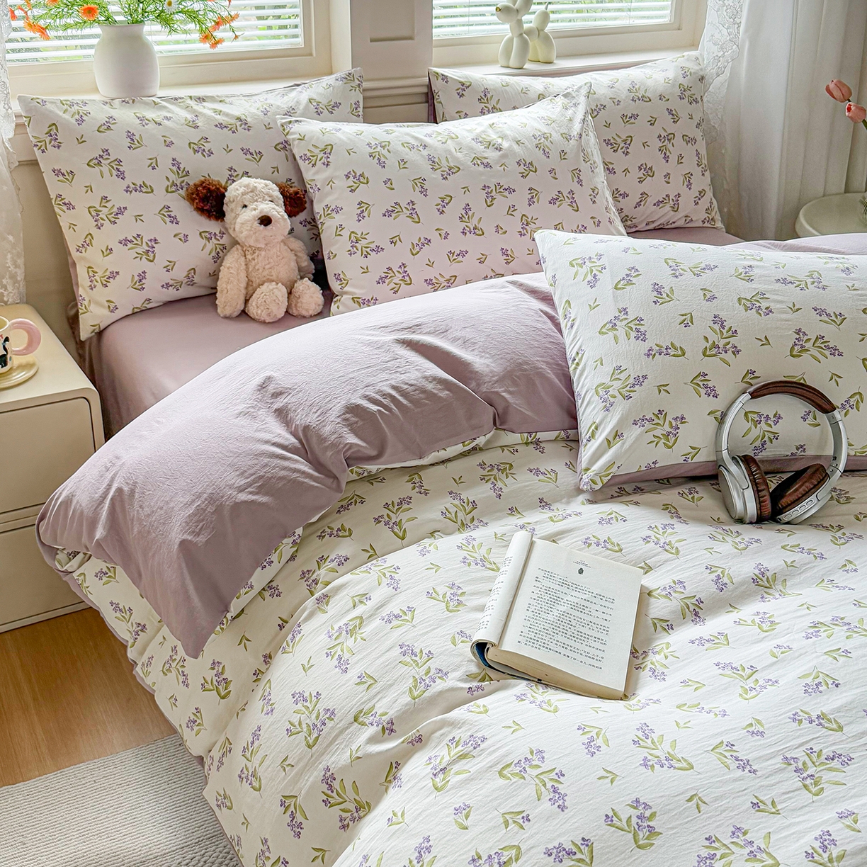 91家纺网 家纺一手货源 找家纺 铭浩家纺 2026春夏新款A类古法水洗云朵四件套 香雪蓝