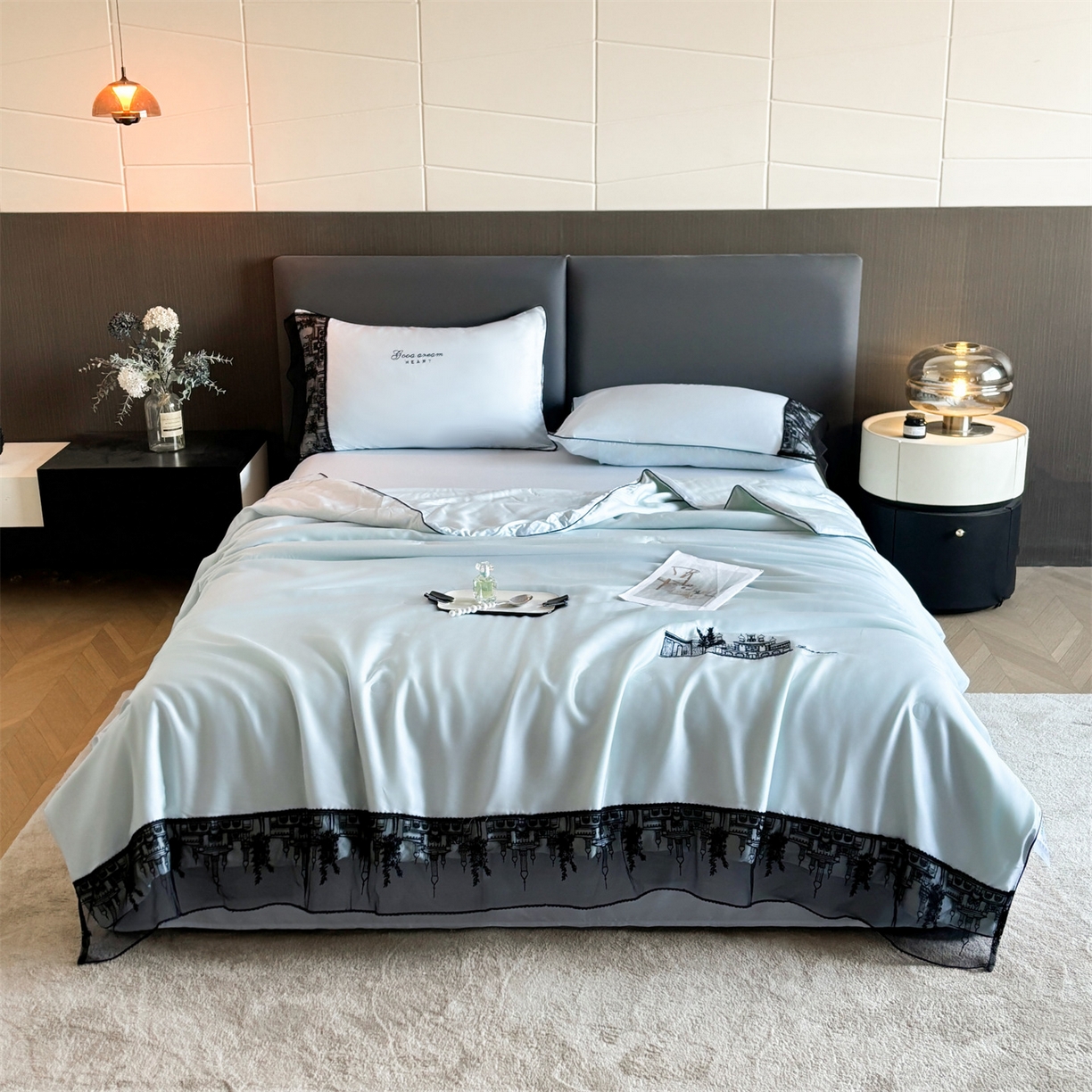 91家纺网 家纺一手货源 找家纺 （总）梵蒂莎 2026新款黑纱城堡系列60s兰精天丝夏被四件套夏凉被空调被被子被芯床单枕套床笠（需要买家秀，加微信