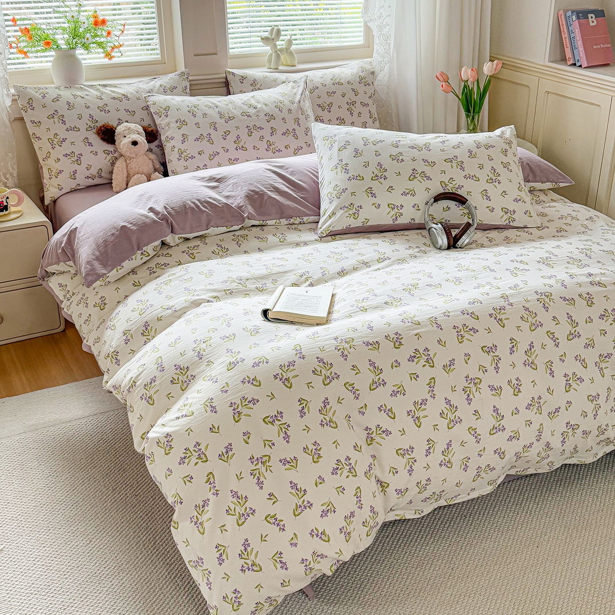 91家纺网 家纺一手货源 找家纺 铭浩家纺 2026春夏新款A类古法水洗云朵四件套 香雪蓝