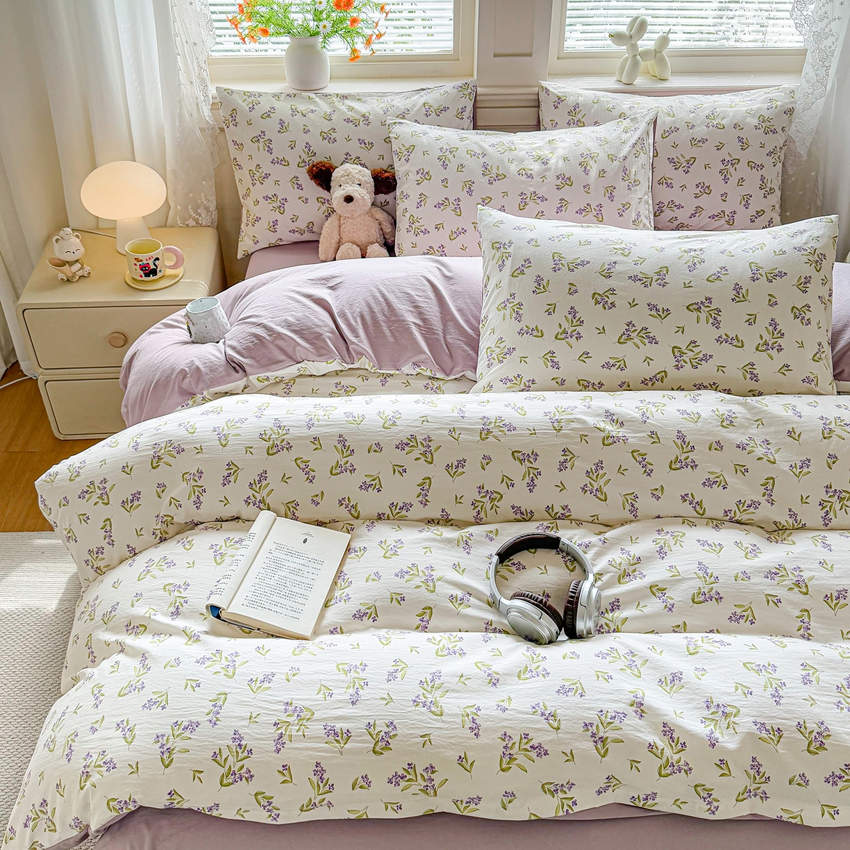 91家纺网 家纺一手货源 找家纺 铭浩家纺 2026春夏新款A类古法水洗云朵四件套 香雪蓝